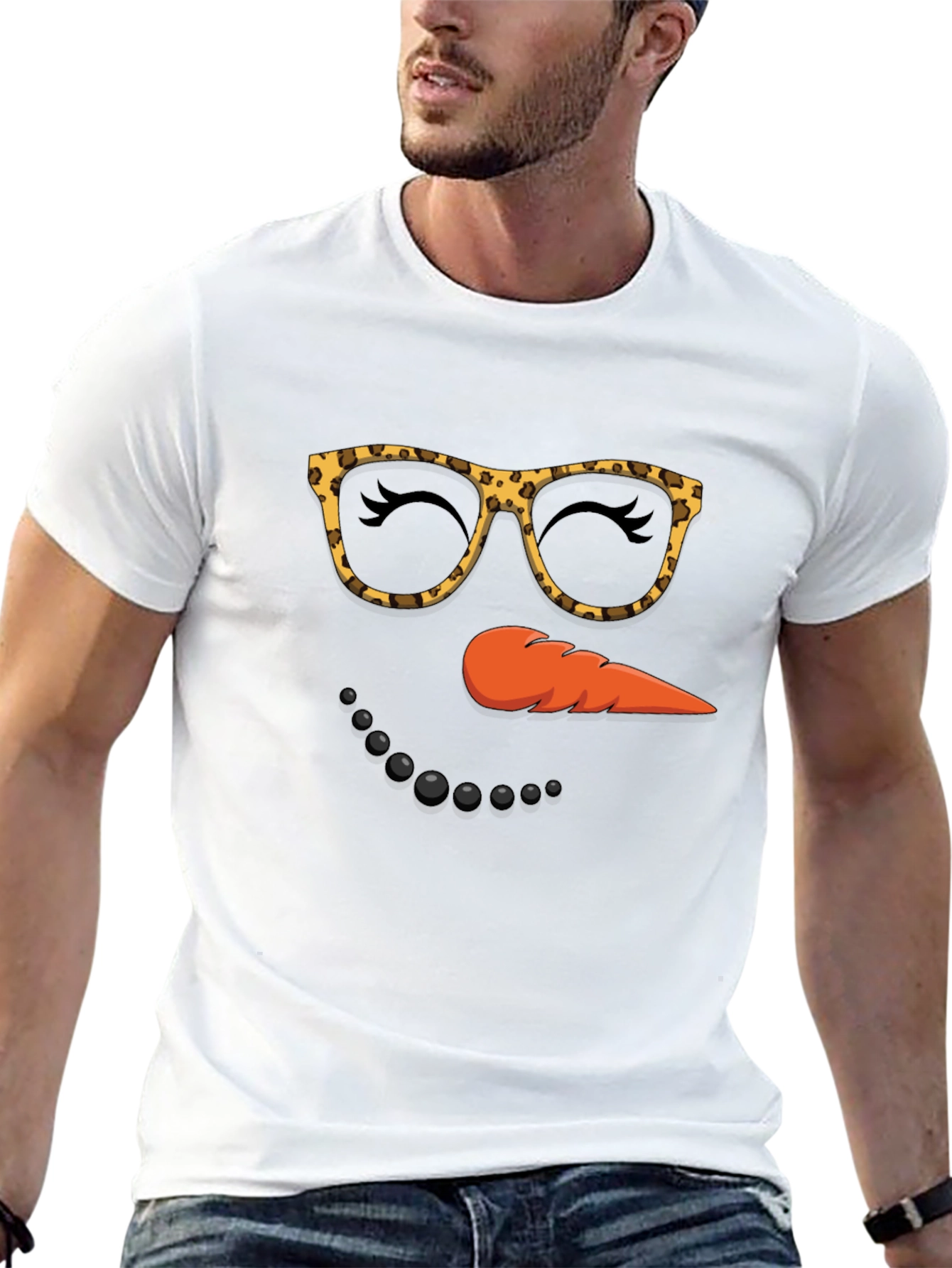 Black Snowman Face T-Shirt, Leopard Glasses view 13