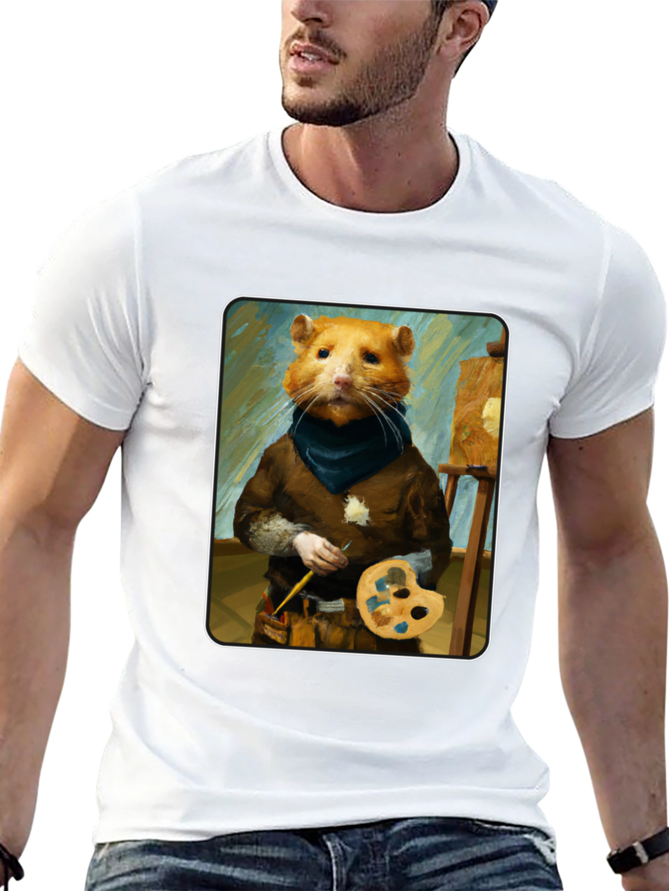 Black Hamster Painter T-Shirt - Artistic Novelty Tee view 13