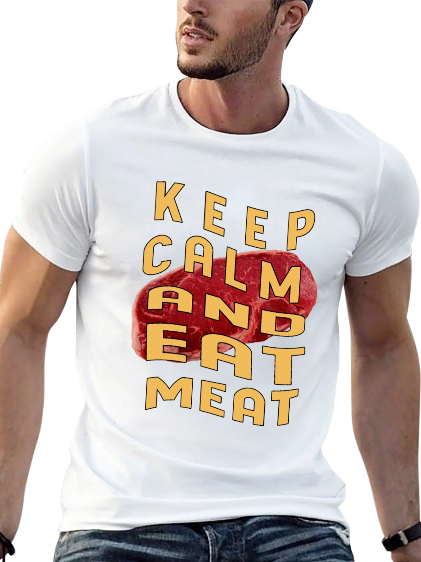 Black Keep Calm and Eat Meat T-Shirt view 13