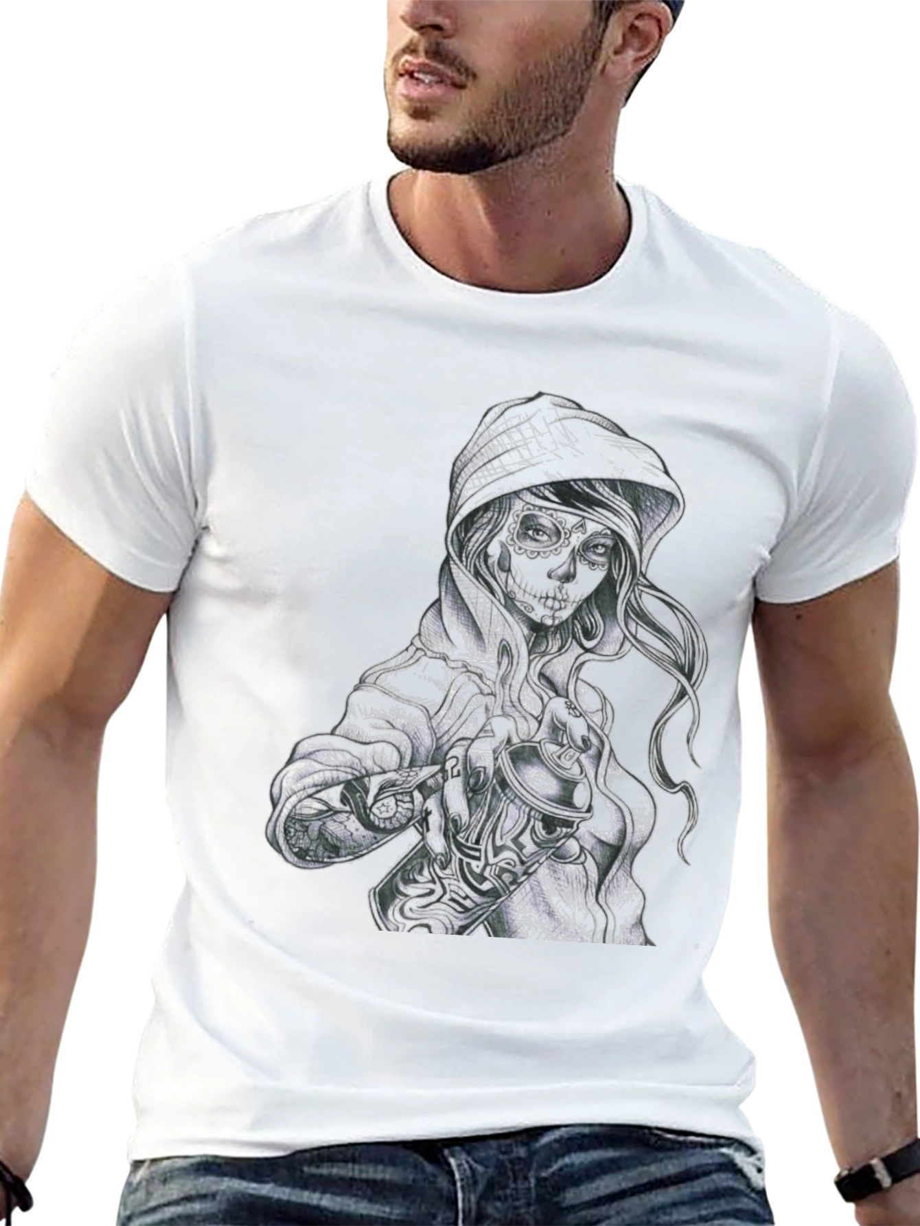 Black Sugar Skull Woman Graphic T-Shirt view 13