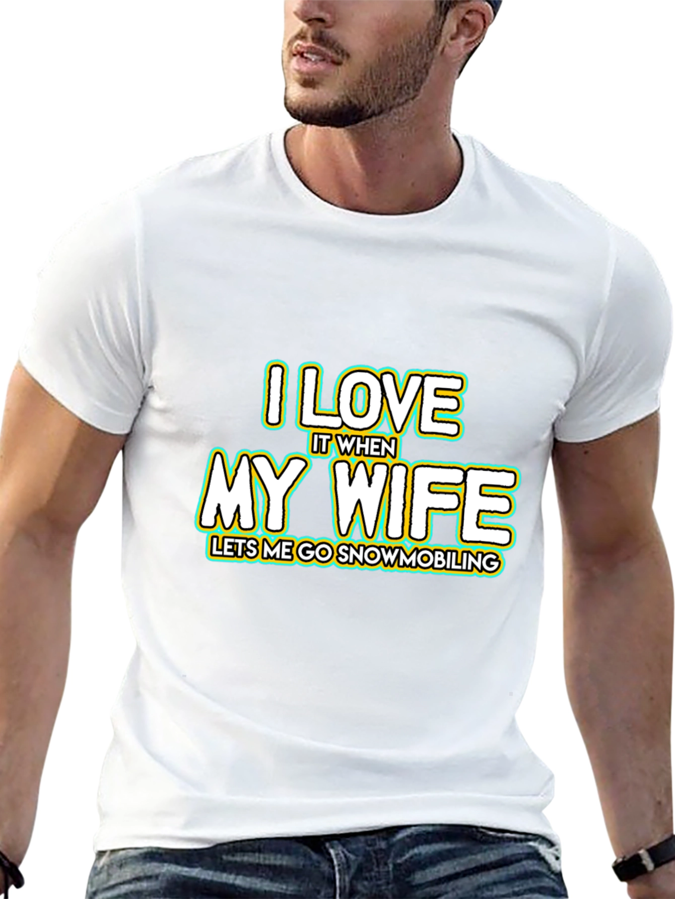 Black I Love My Wife Snowmobiling Black T-Shirt view 13