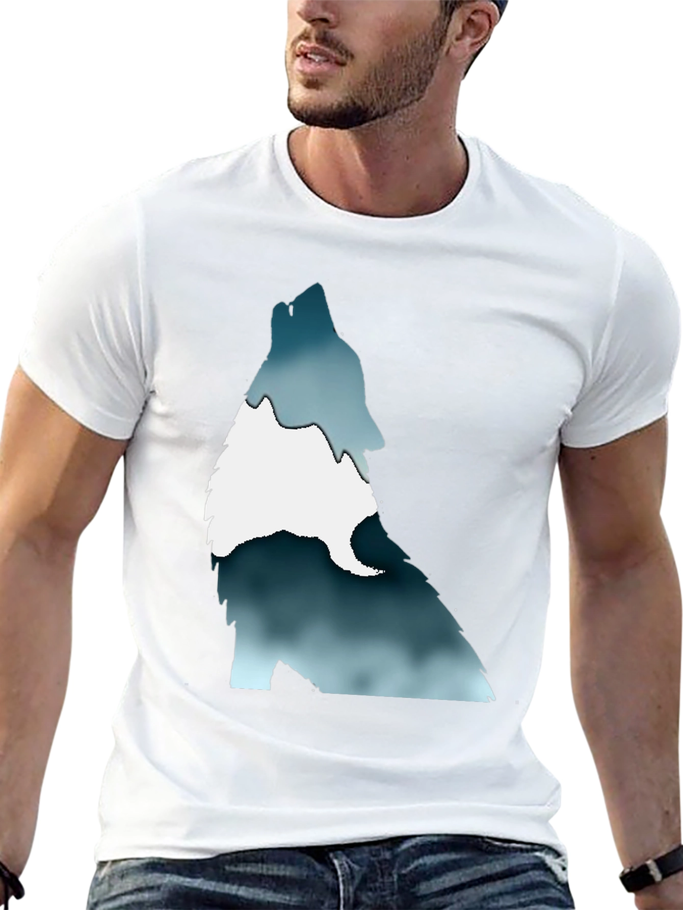 Black Men's Black T-Shirt with Wolf Graphic Print view 13