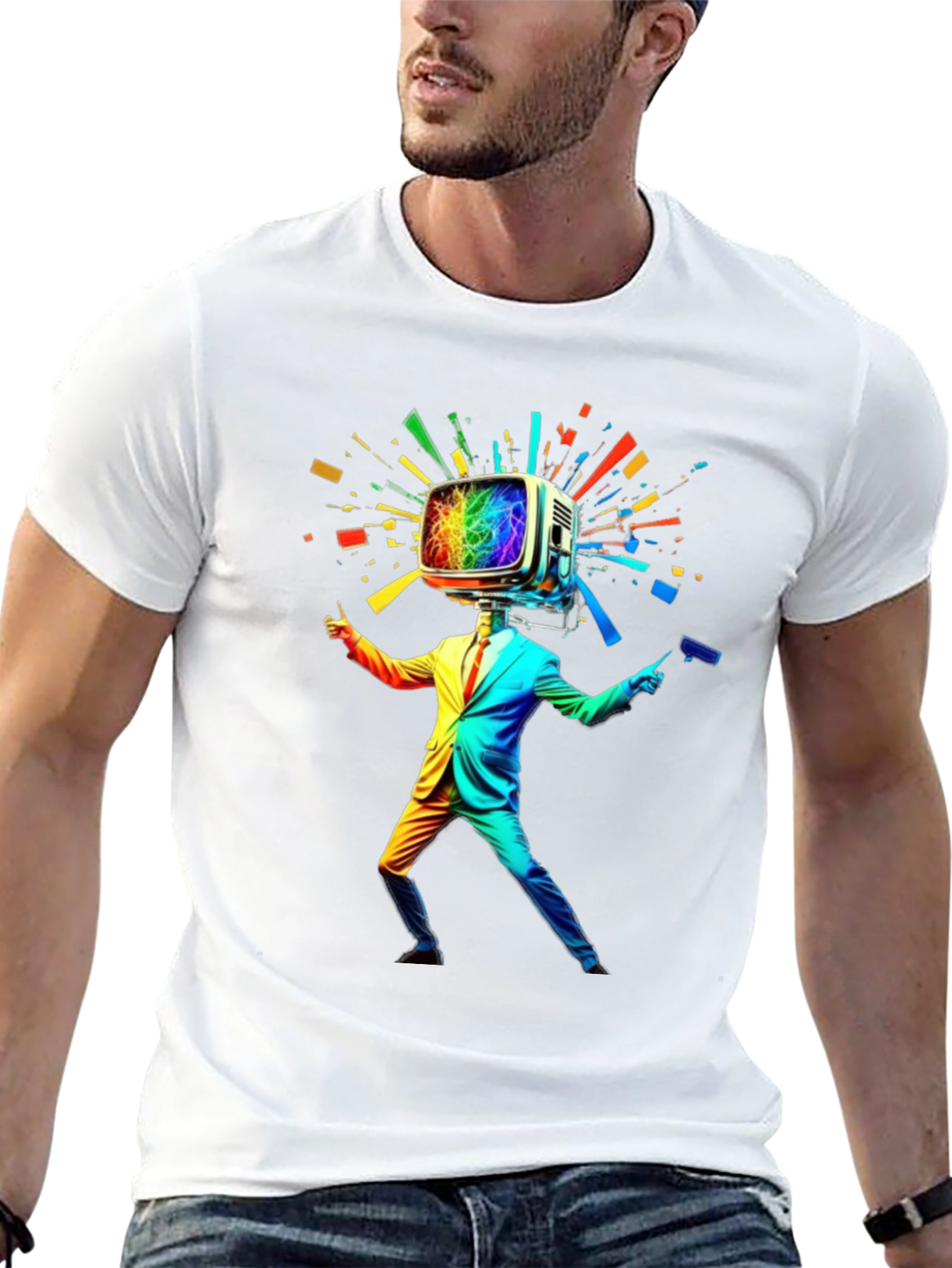 Black Rainbow TV Head Man Black T-Shirt view 13