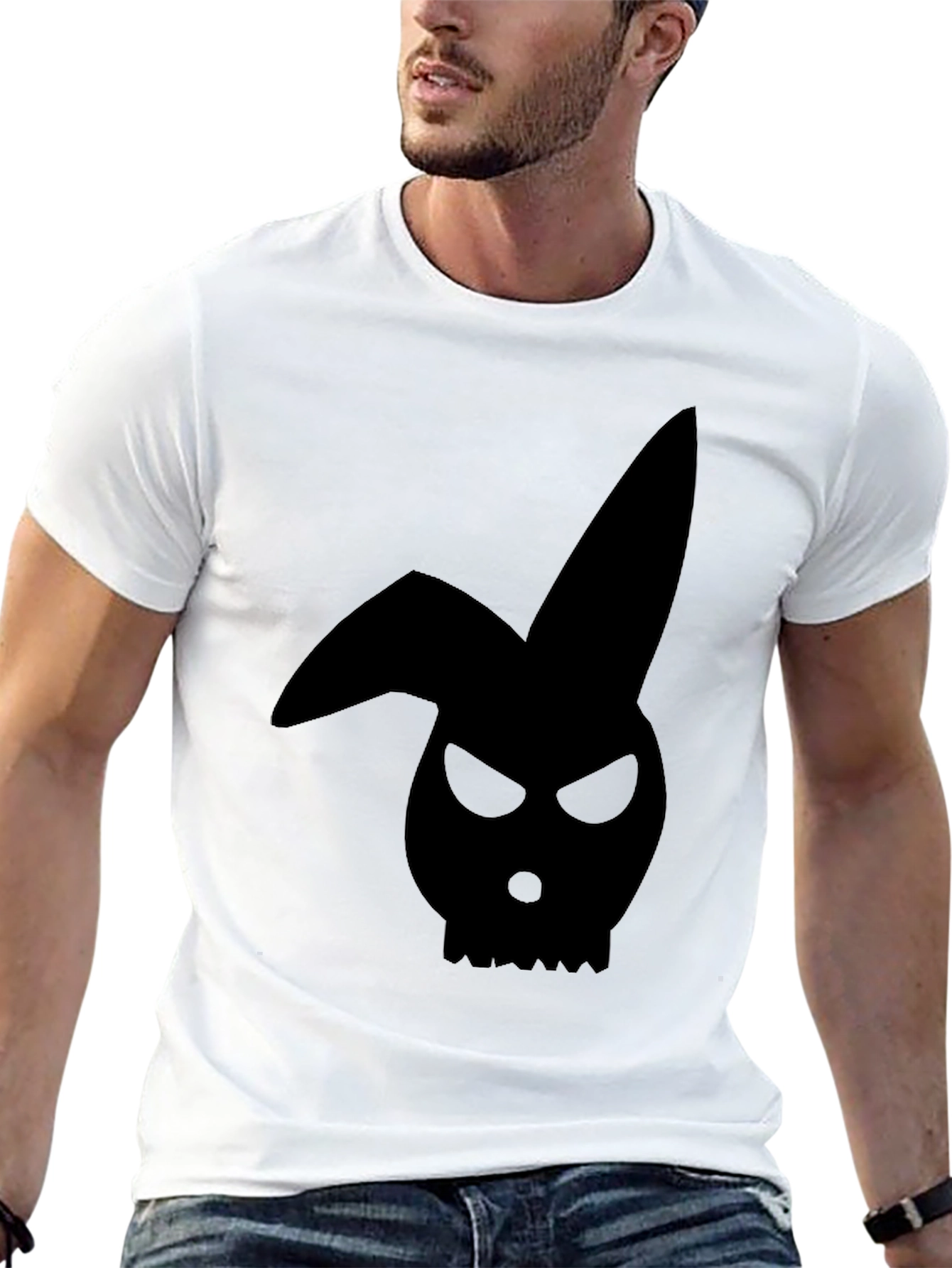 Black Men's Black Bunny Skull Graphic T-Shirt view 13