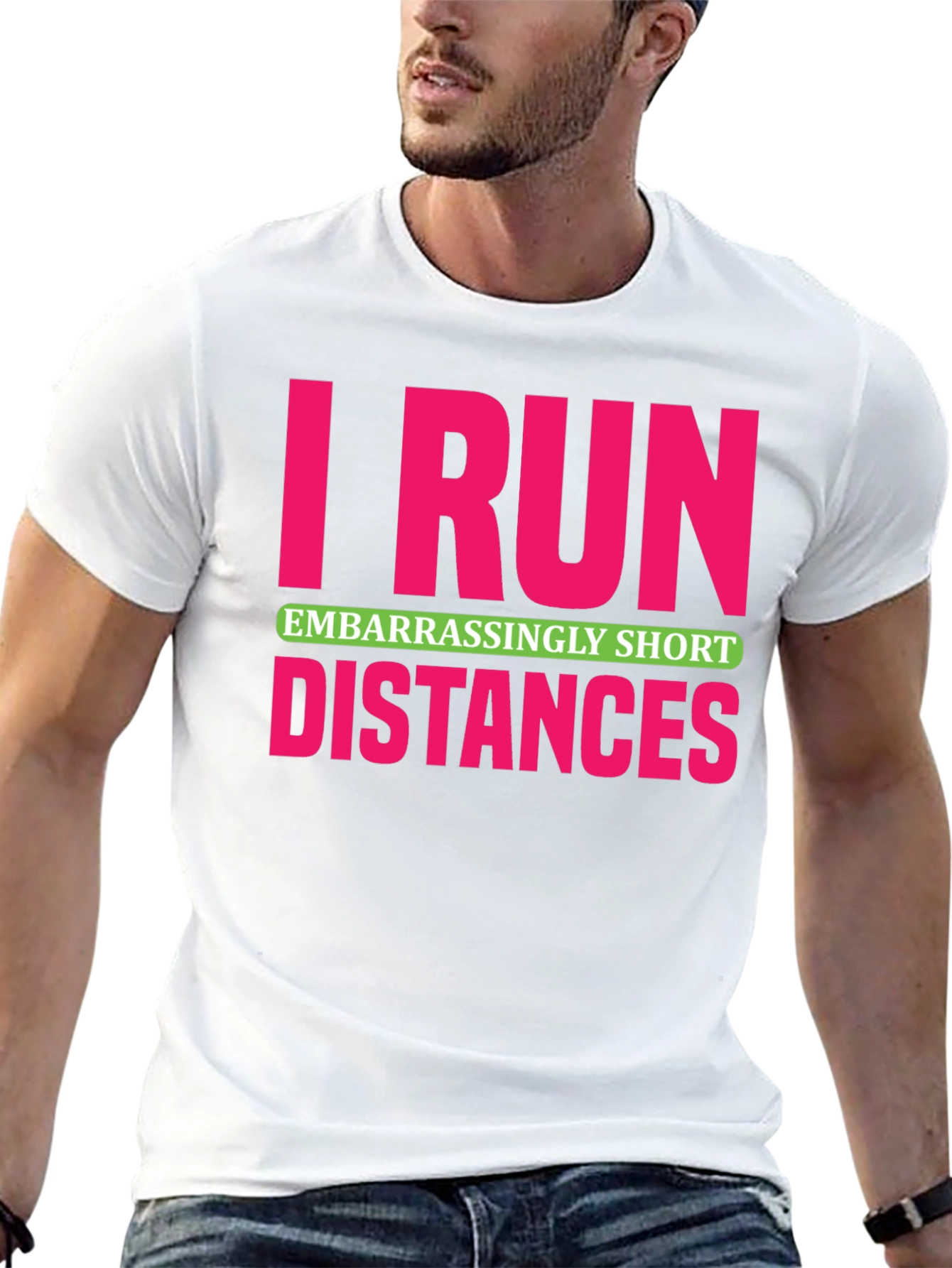 Black I Run Embarrassingly Short Distances T-Shirt view 13