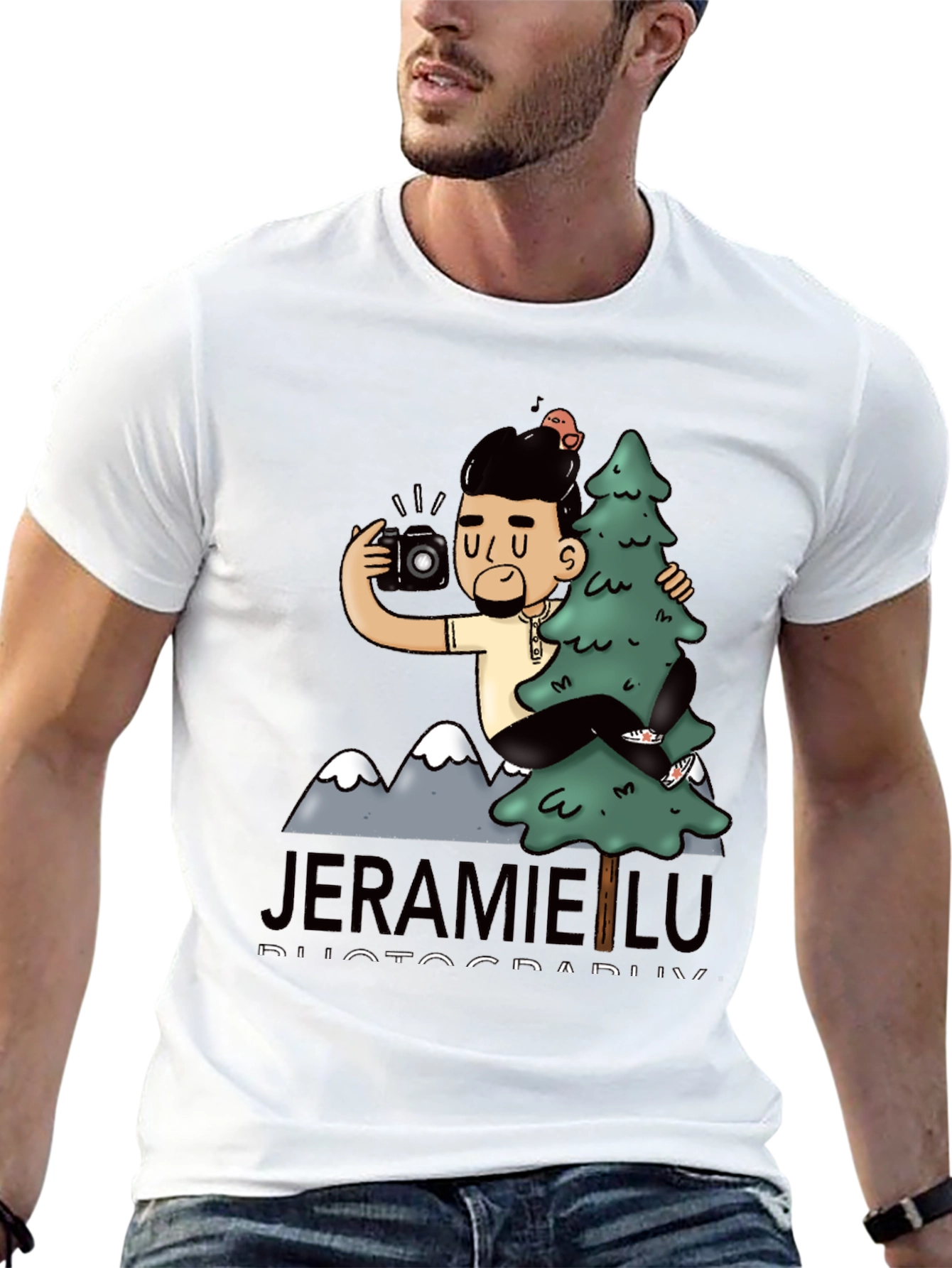 Black Men's Black T-Shirt with Photographer Graphic view 13