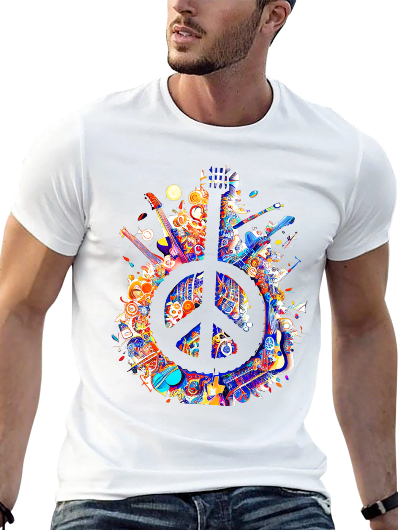 Black Peace Sign Guitar T-Shirt view 13