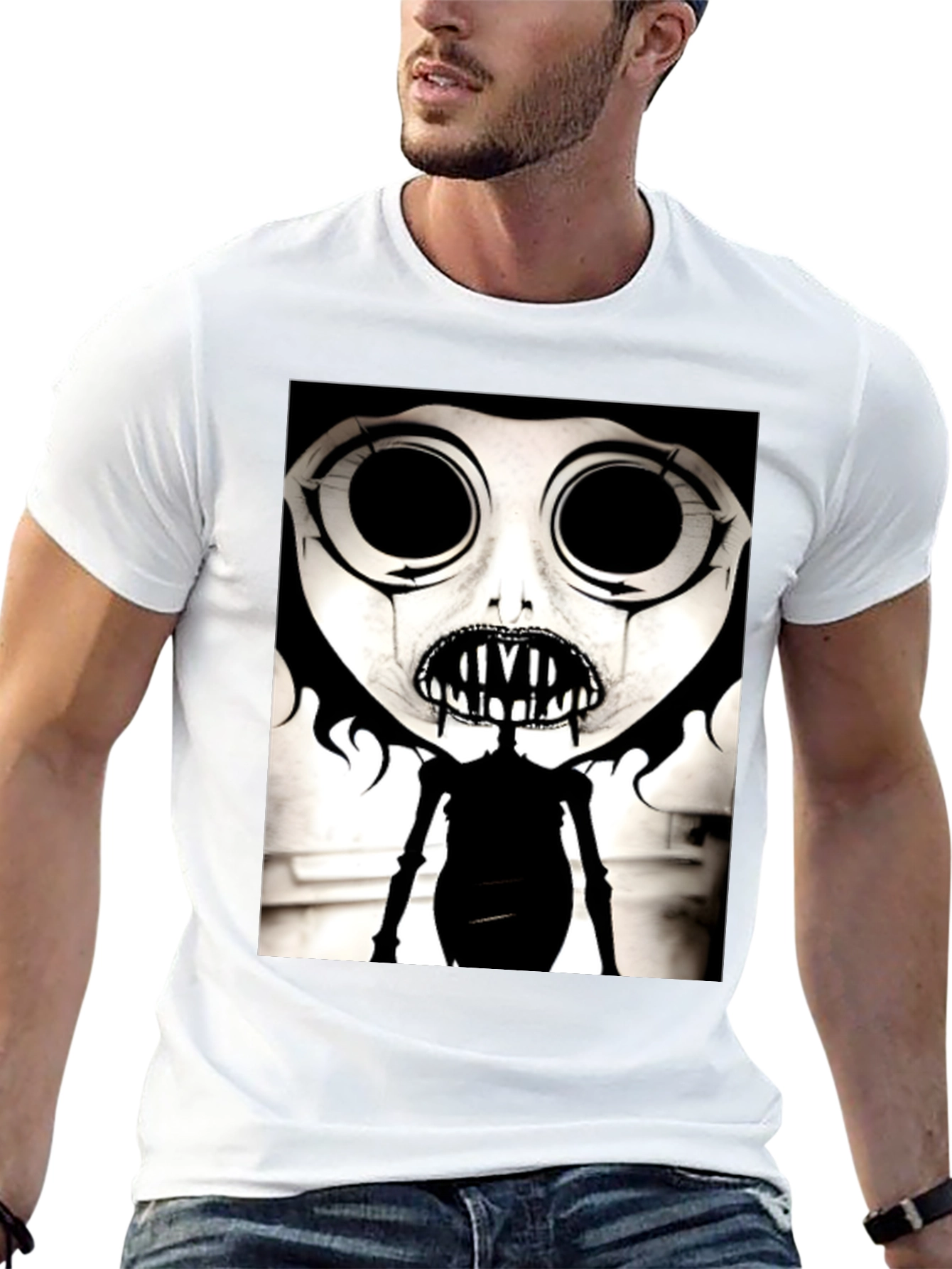 Black Creepy Cartoon Character Graphic Tee - Black view 13
