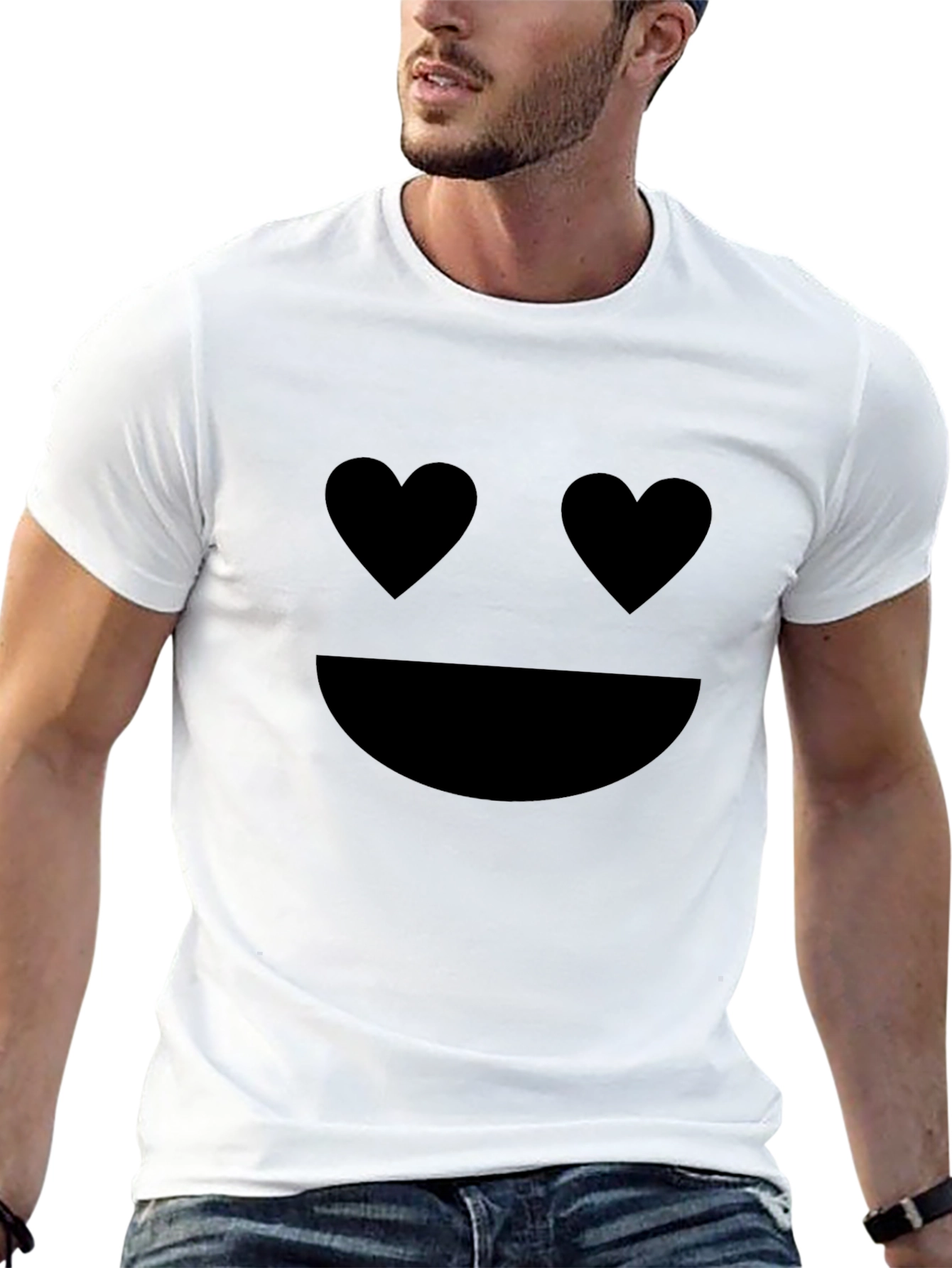 Black Heart Eyes Emoji T-Shirt - Black Crew Neck Tee view 13