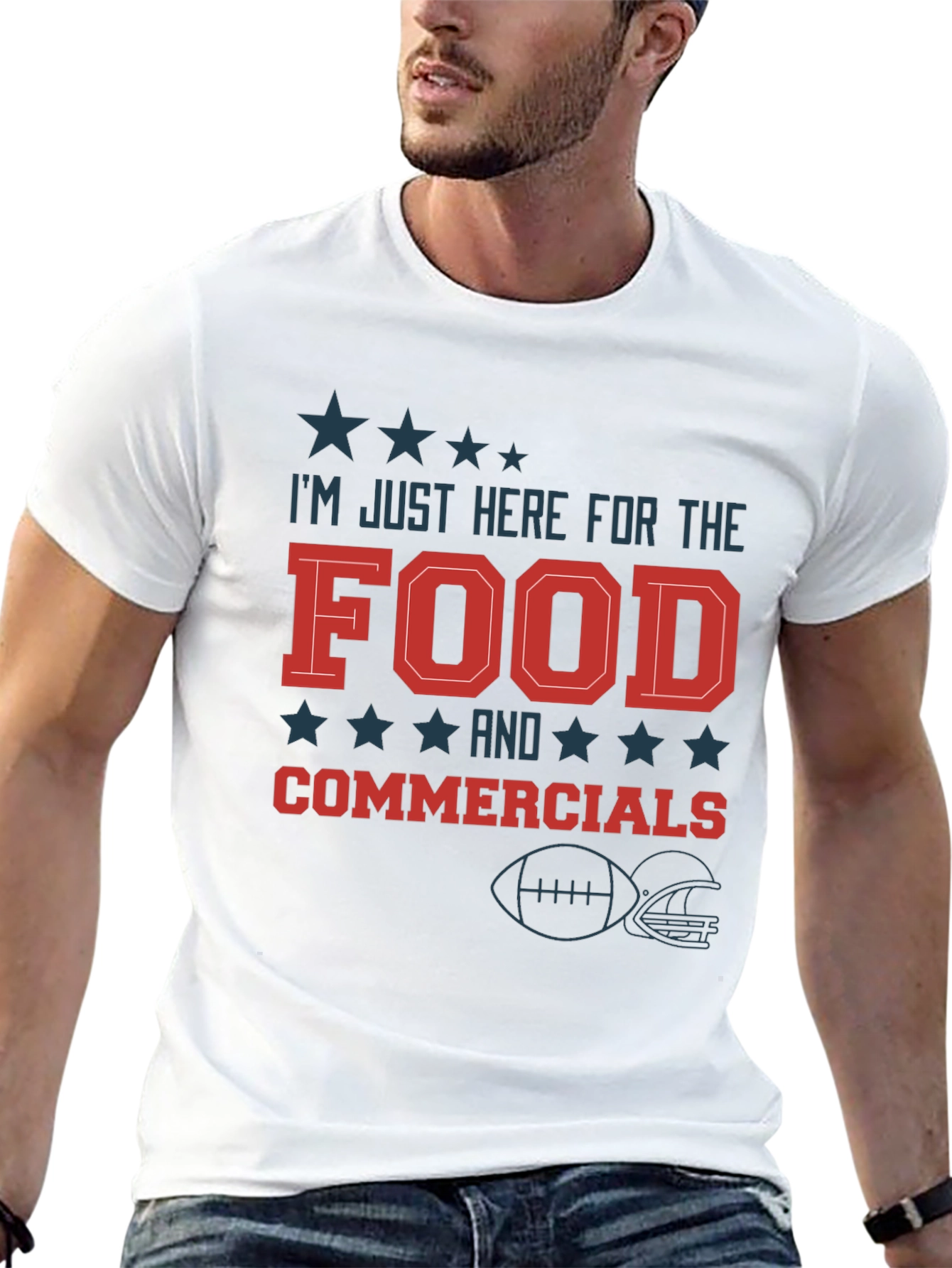 Black I'm Just Here for the Food & Commercials Football T-Shirt view 13