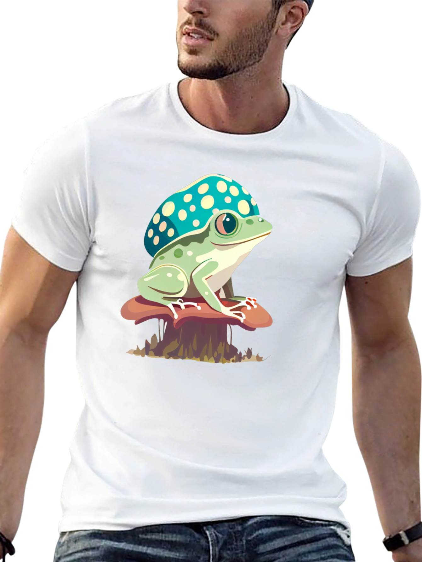 Black Frog on Mushroom Tee view 13
