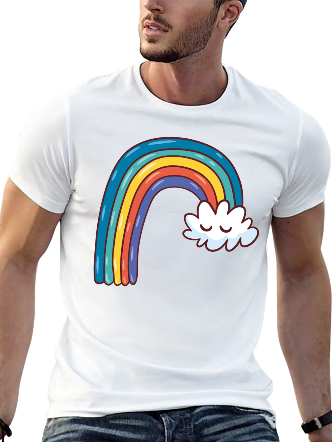 Black Rainbow & Cloud Graphic Tee - Black Cotton Casual Shirt view 13