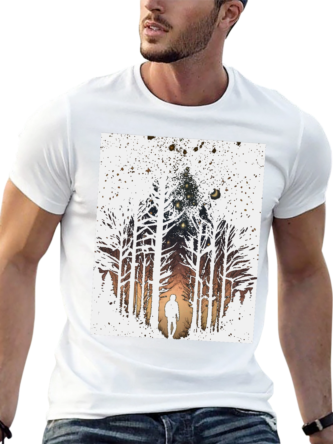 Black Eerie Forest T-Shirt - Silhouette in the Woods view 13