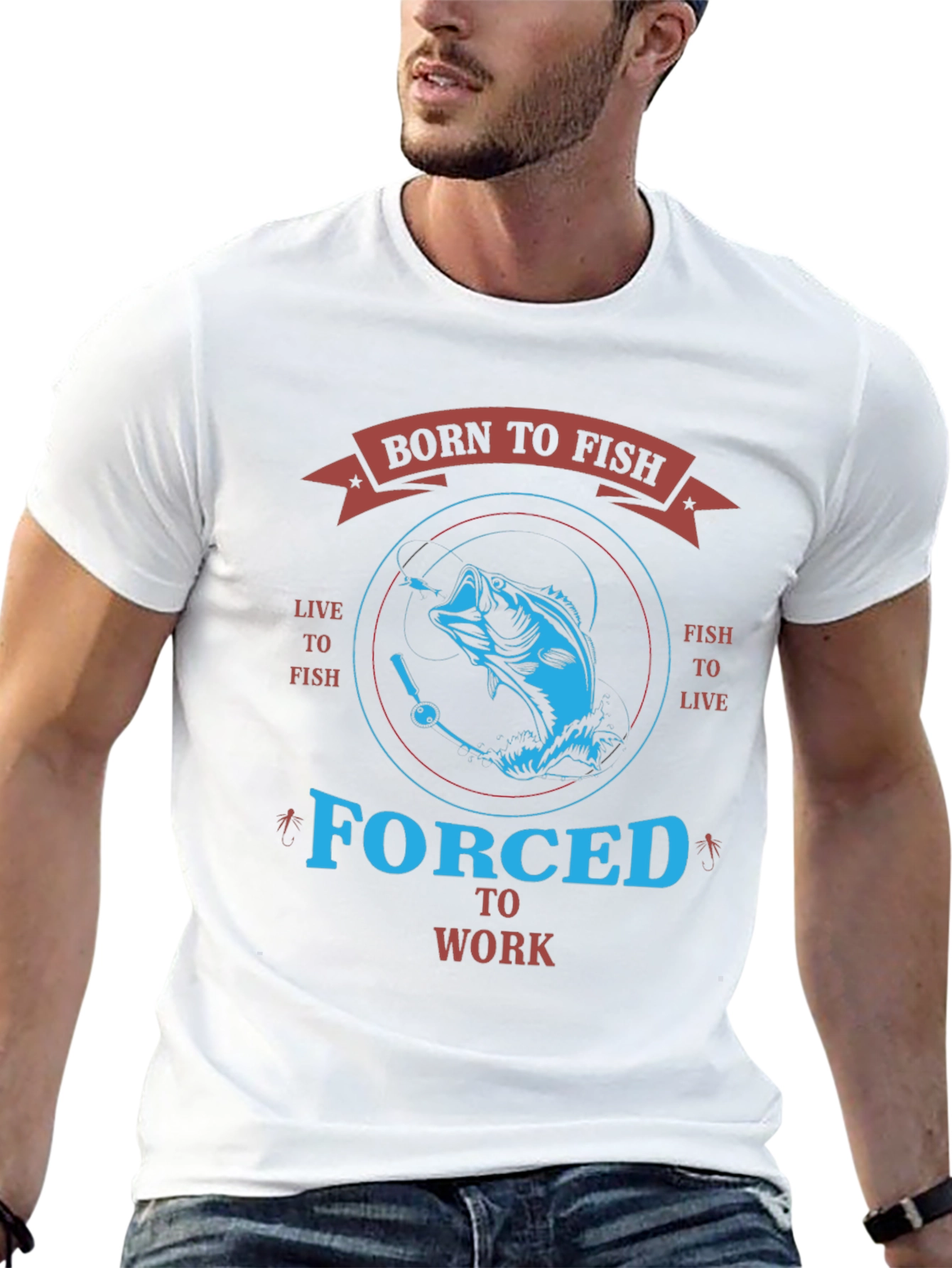 Black Born to Fish T-Shirt - Forced to Work Tee view 13