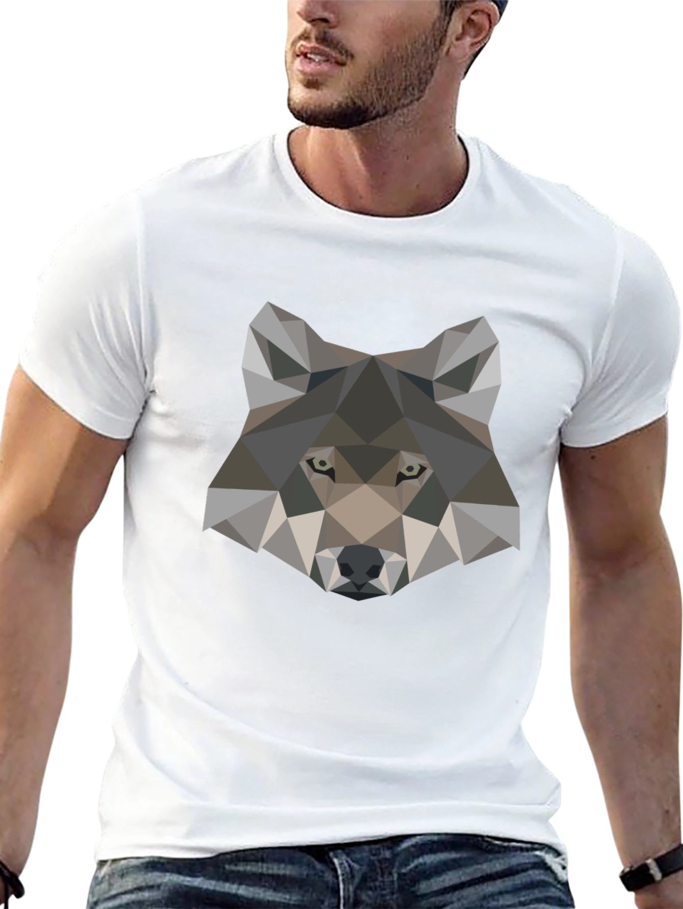 Black Geometric Wolf Graphic Tee - Stylish Men's T-Shirt view 13