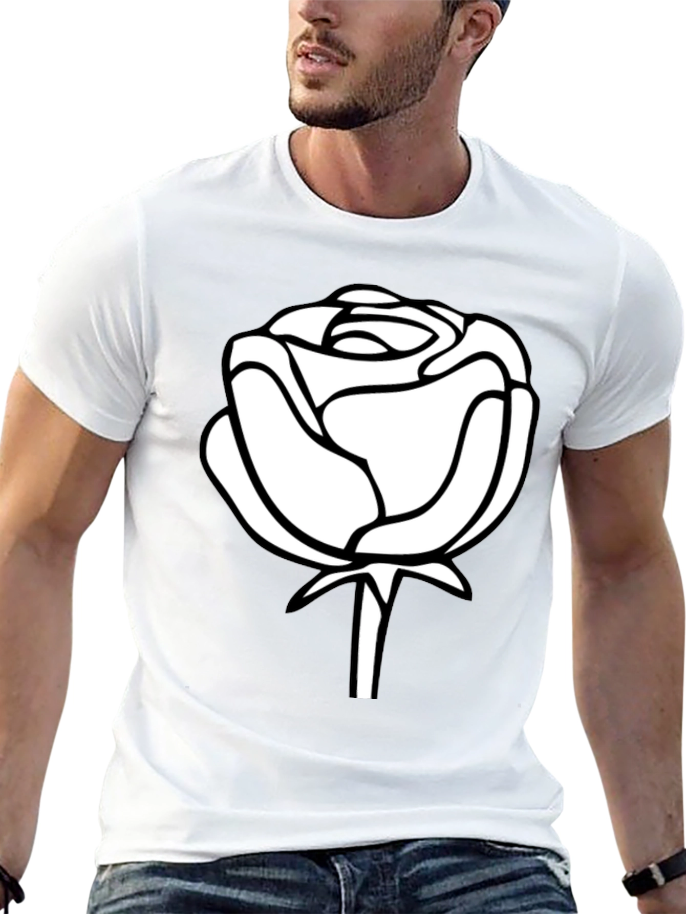 Black Black T-Shirt with White Rose Design view 13