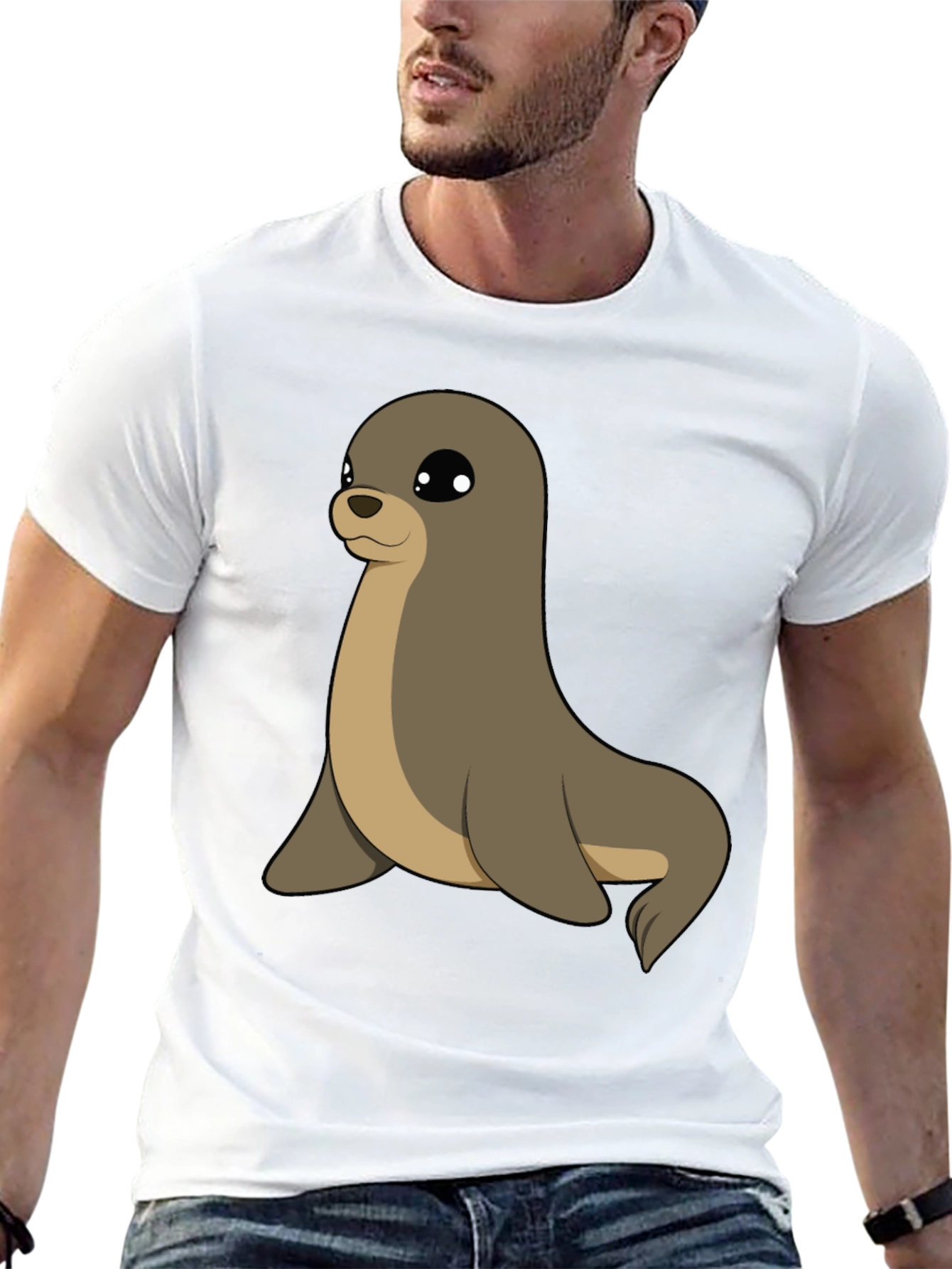 Black Cute Seal Graphic Tee - Casual Black T-Shirt view 13