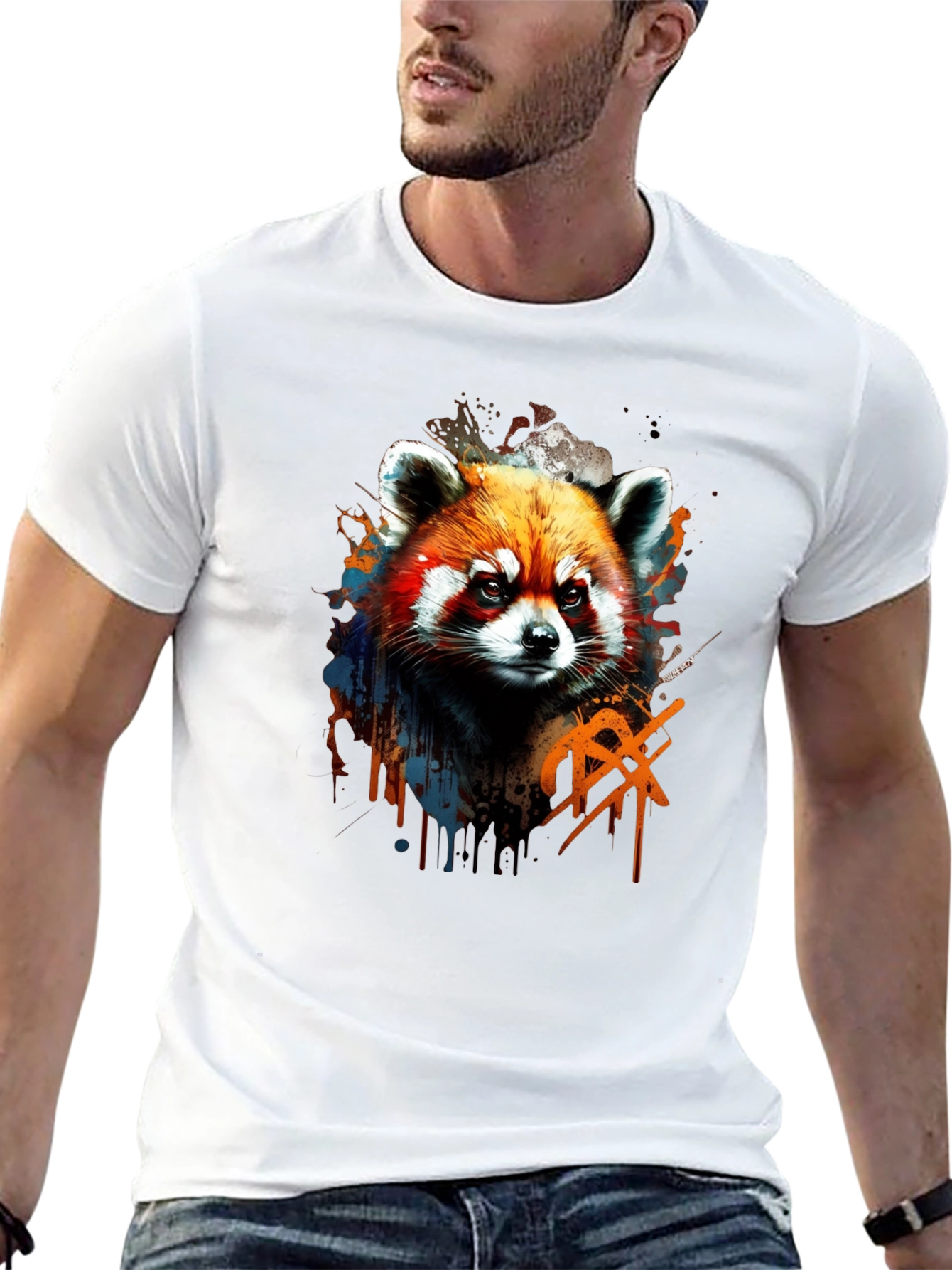 Black Red Panda Graphic Tee - Cool Animal Print Shirt view 13