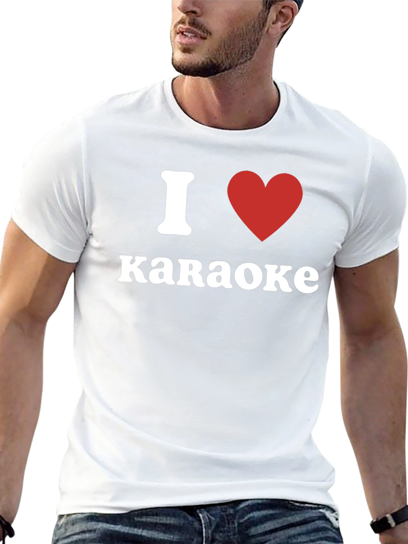 Black I Love Karaoke T-Shirt - Red Heart Design view 13