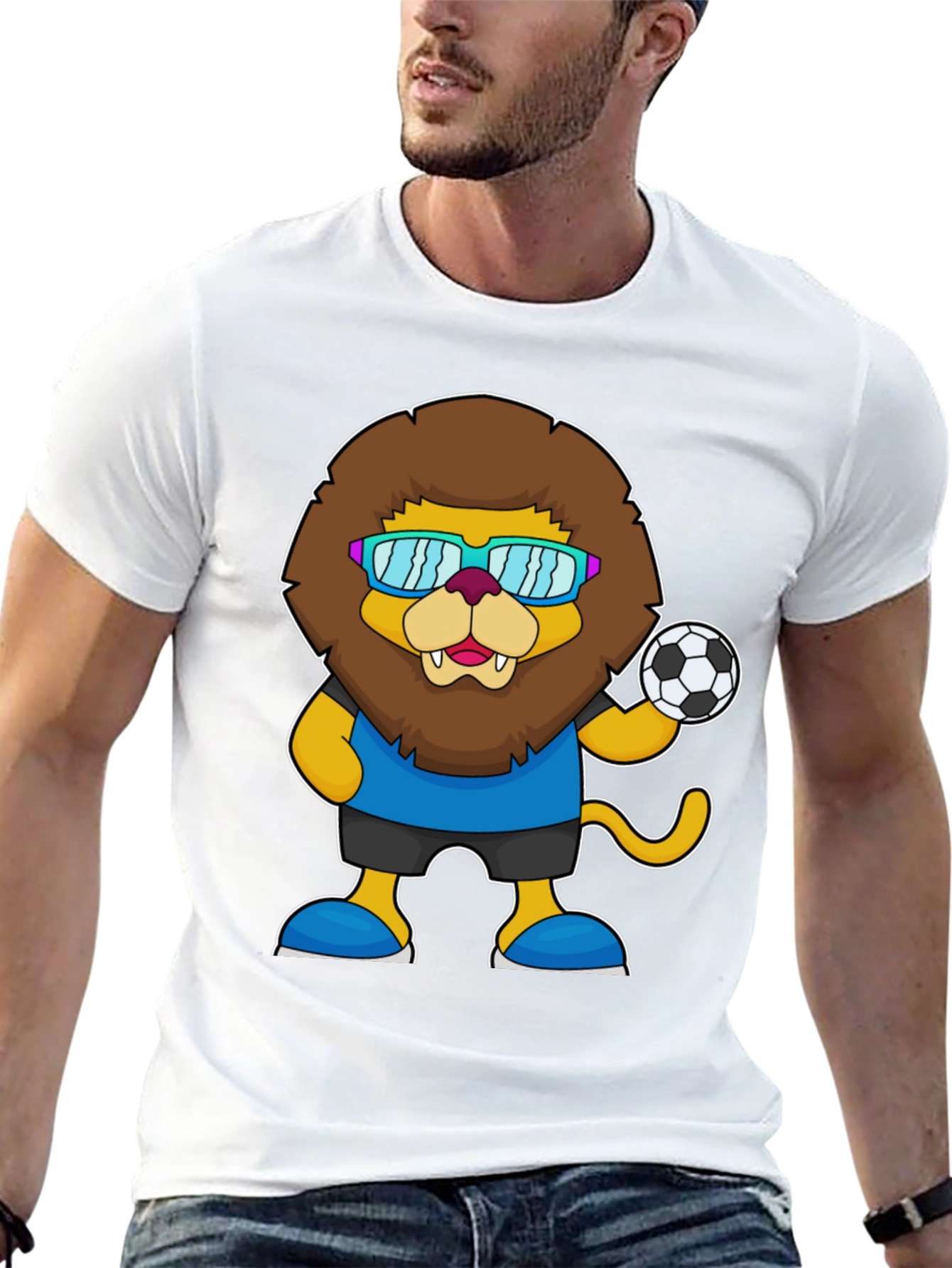 Black Lion Soccer T-Shirt - Fun Cartoon Graphic Tee view 13