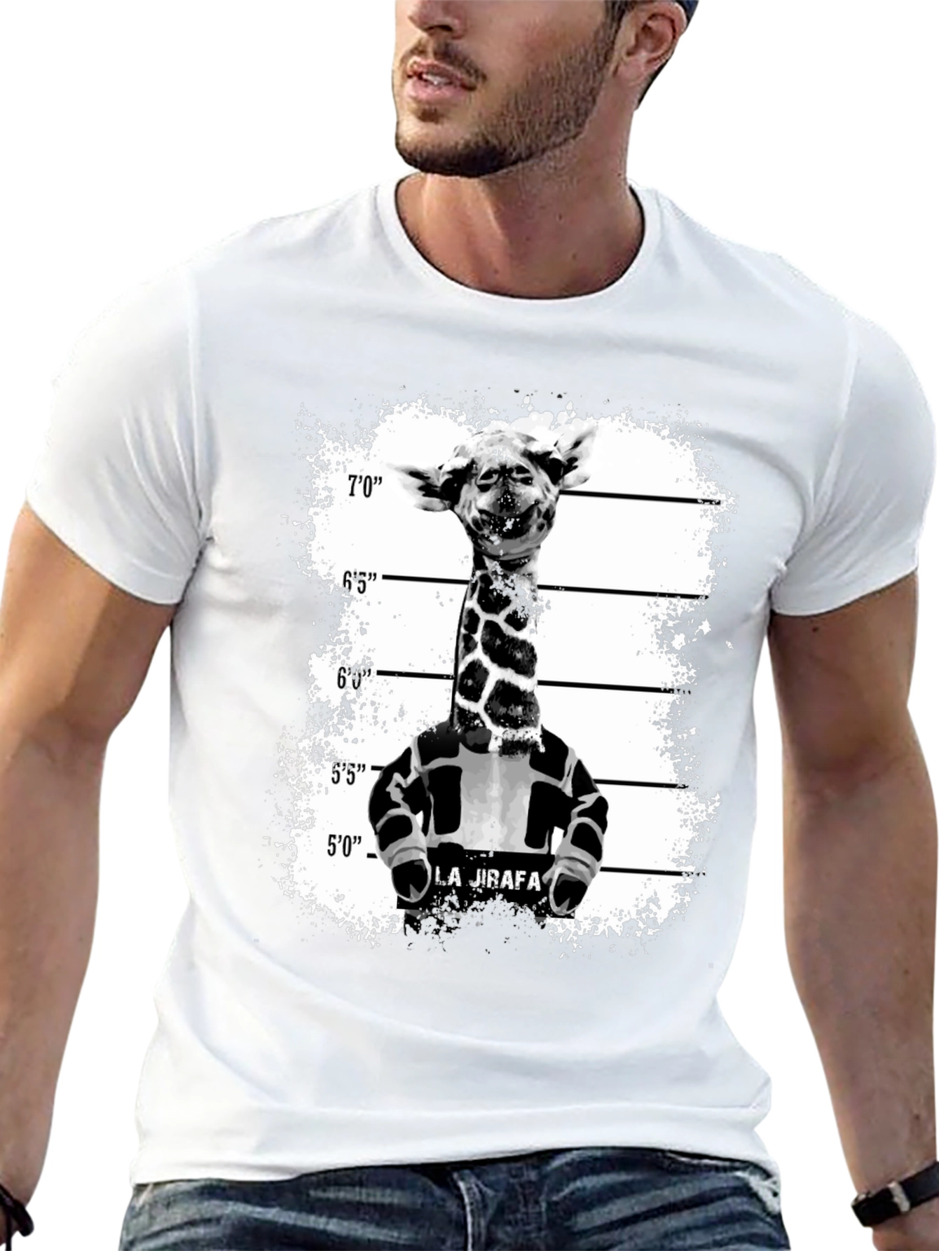 Black Giraffe Mugshot Graphic Tee - Funky Animal T-Shirt view 13