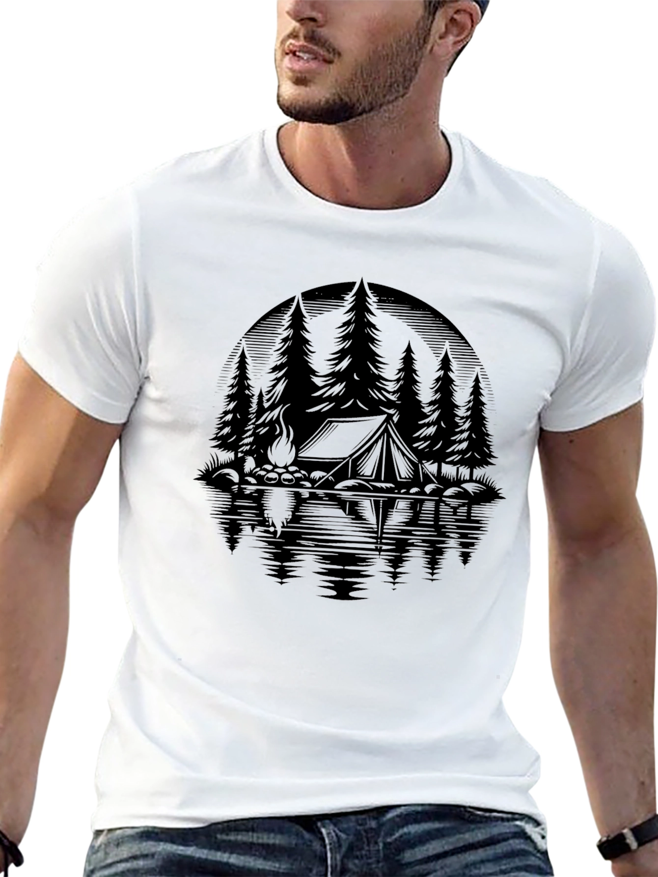 Black Camping Scene Black Graphic Tee view 13