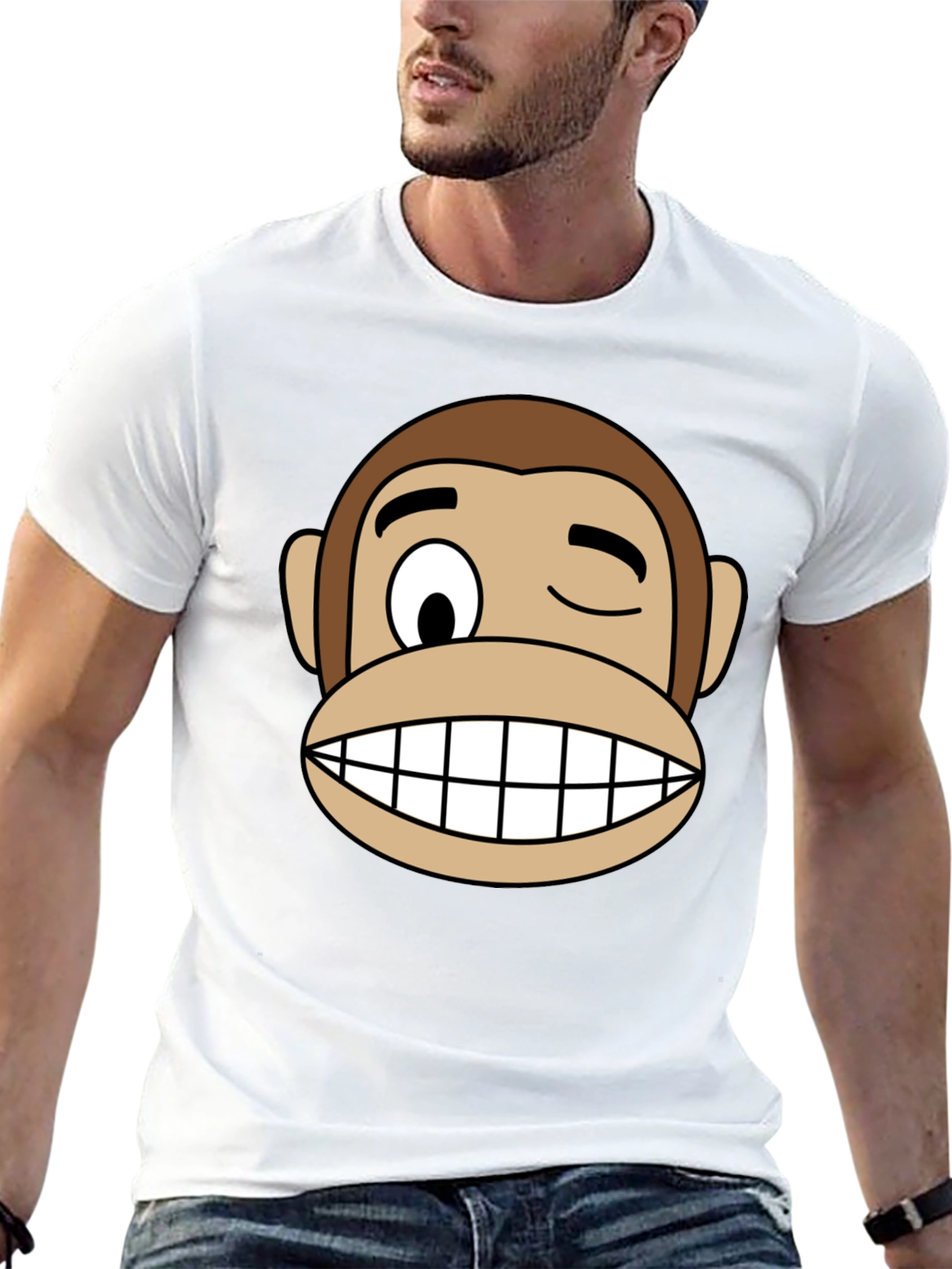 Black Funny Monkey Face Graphic Black T-Shirt view 13