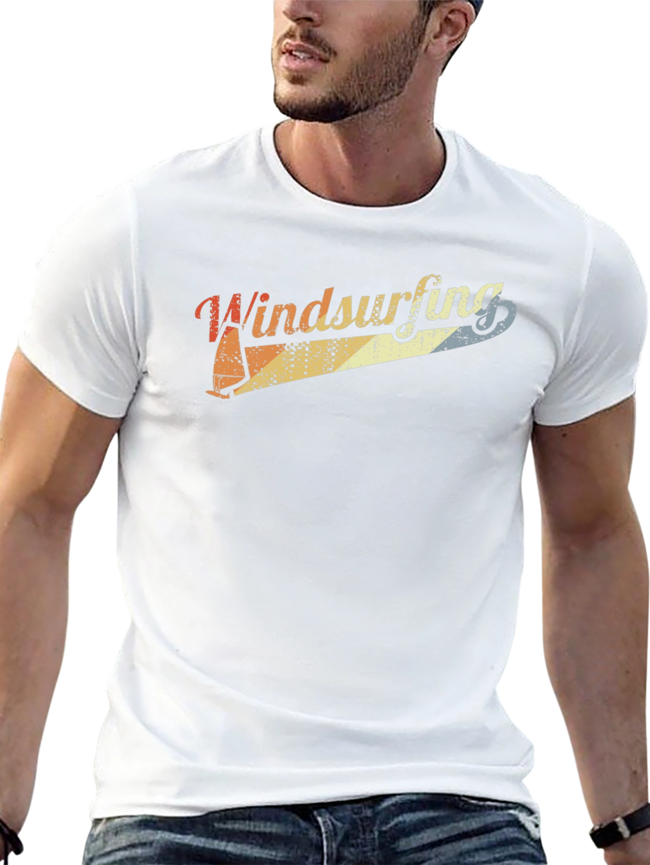 Black Retro Windsurfing T-Shirt - Vintage Style Tee view 13