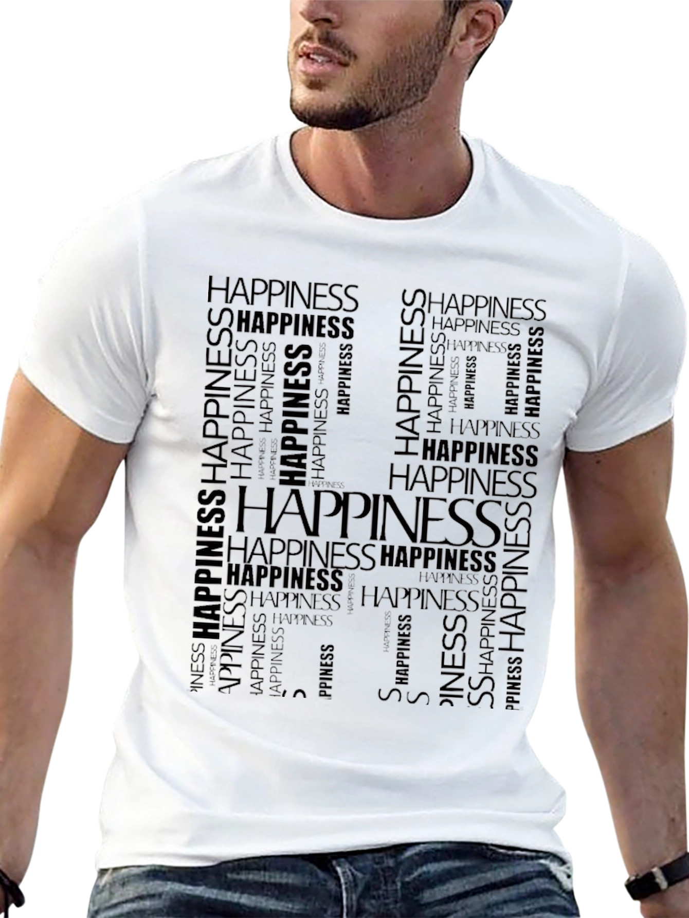 Black Happiness Word Art Graphic Tee - Black view 13