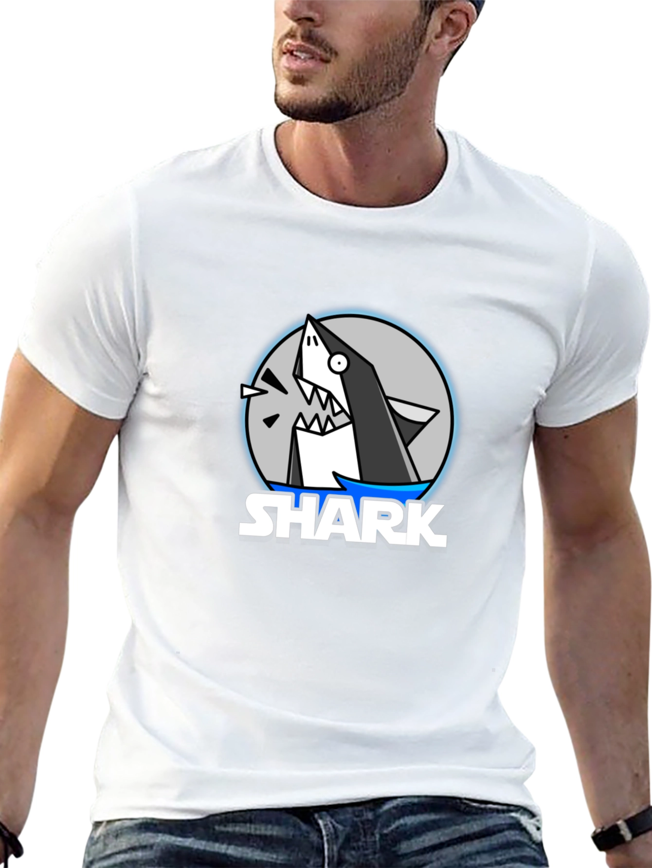 Black Cartoon Shark Graphic Black T-Shirt view 13