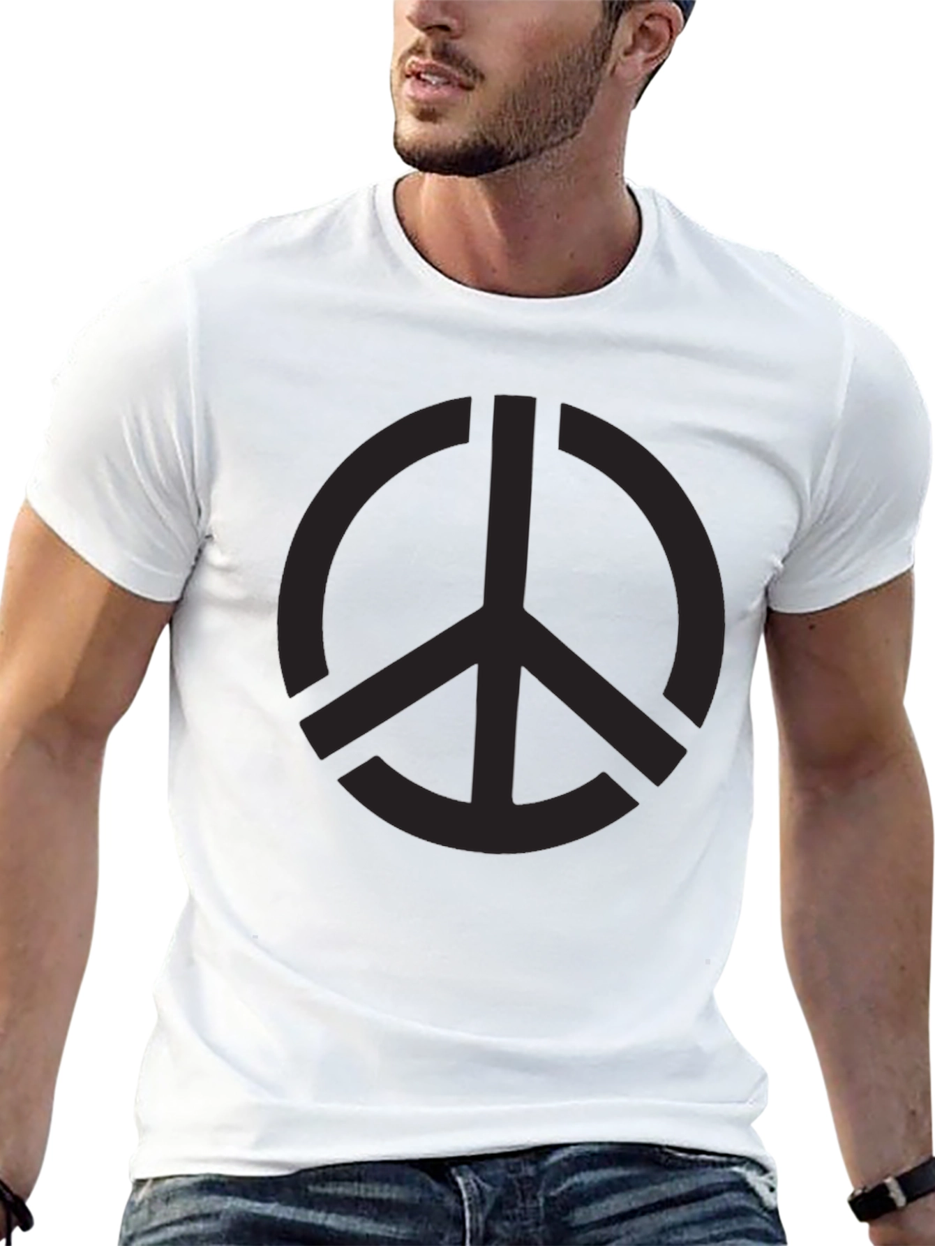 Black Men's Black Peace Sign Graphic T-Shirt view 13