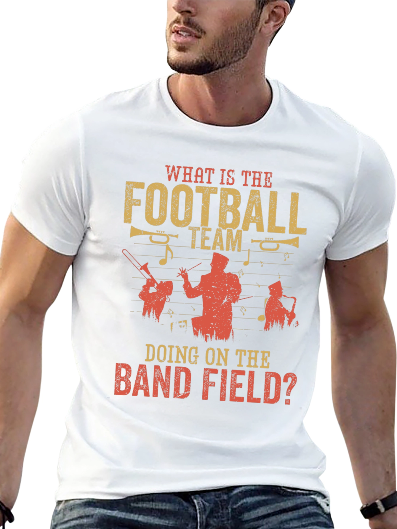 Black Football Team on Band Field Graphic T-Shirt view 13