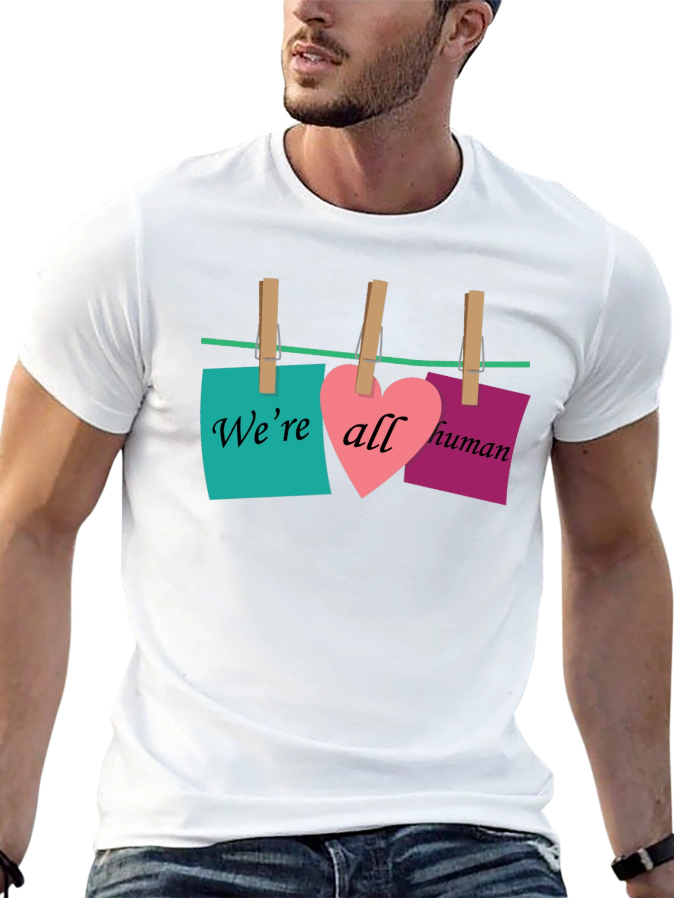 Black We're All Human T-Shirt - Equality & Love Design view 13