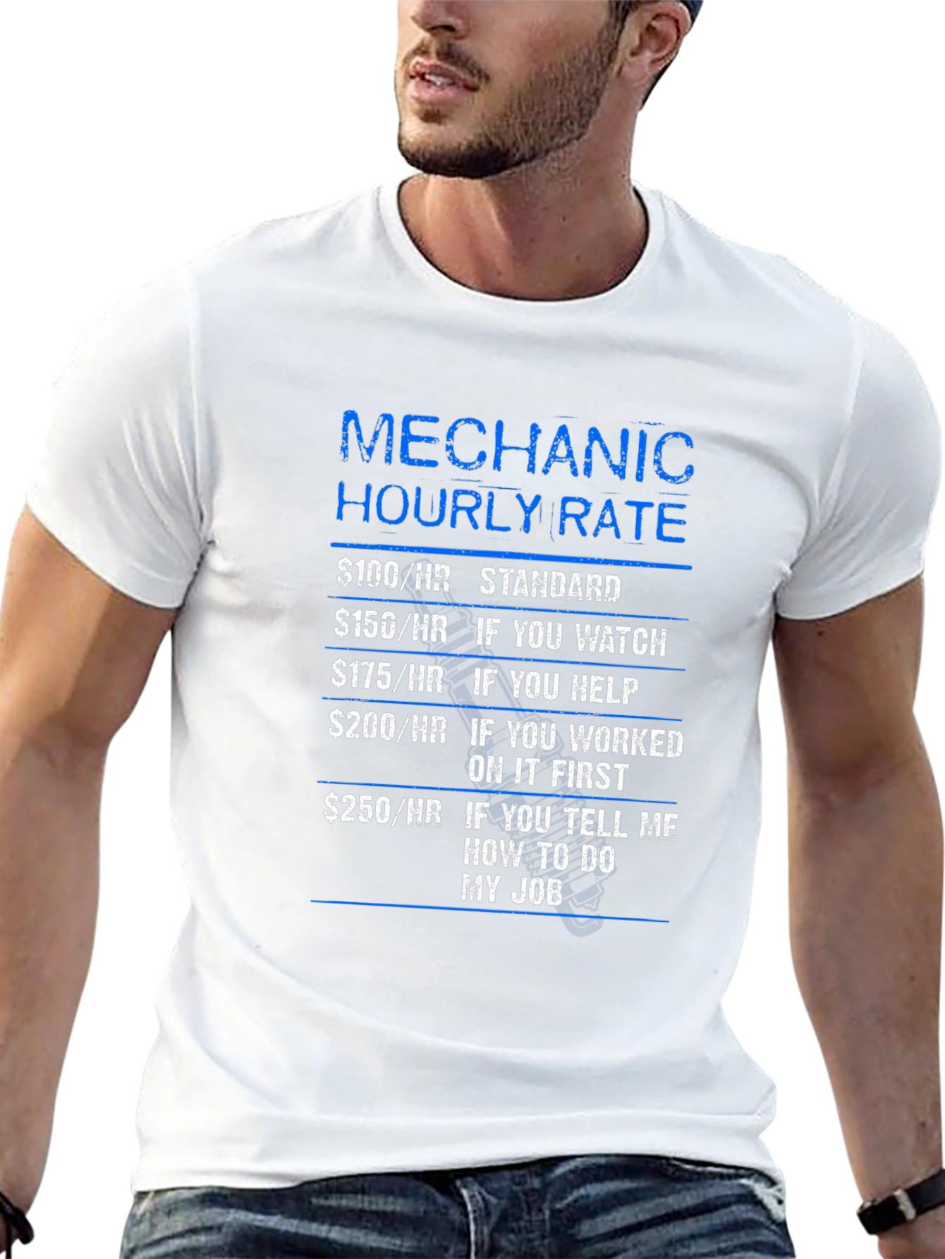 Black Mechanic Hourly Rate Funny T-Shirt view 13