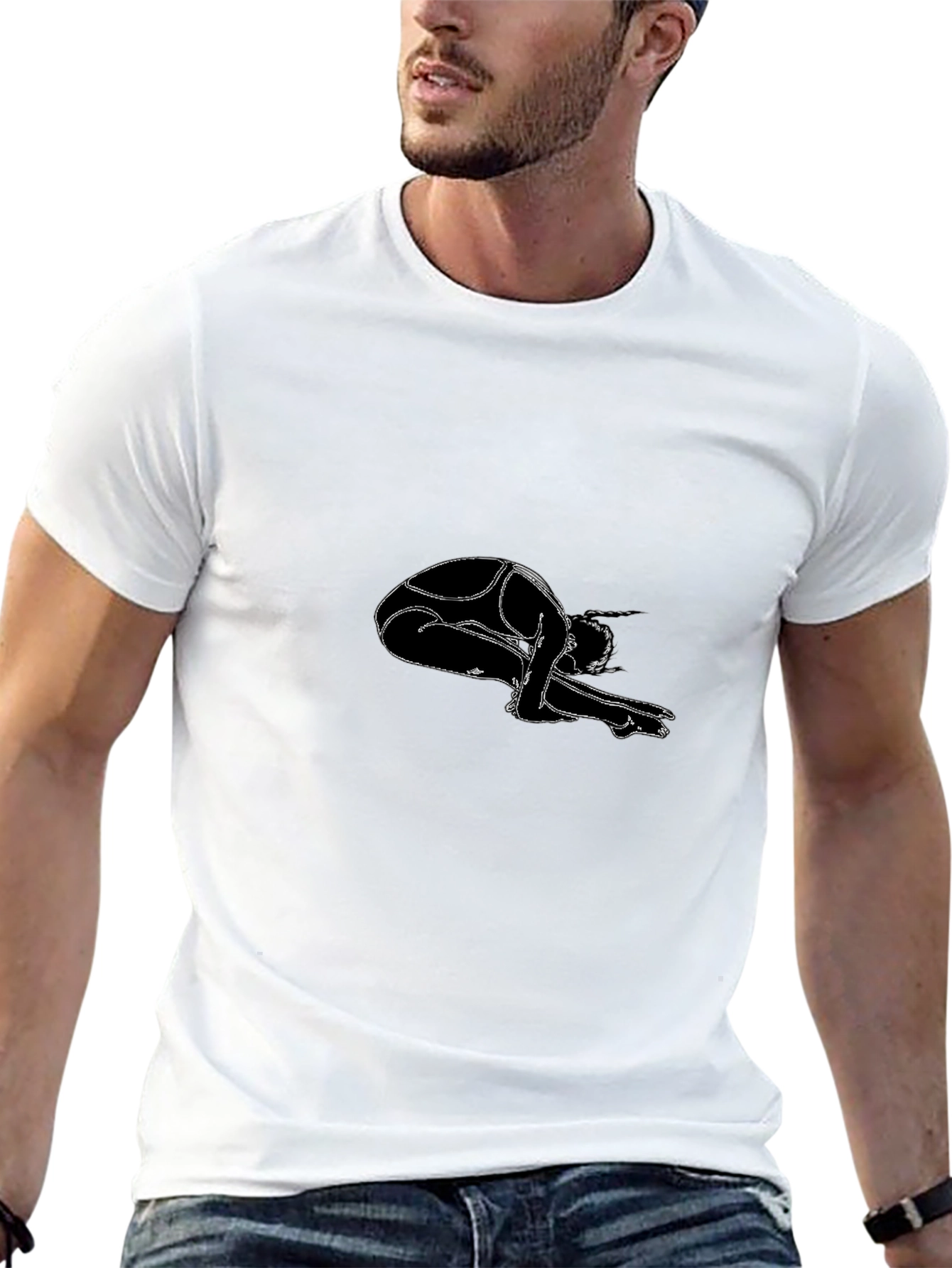 Black Yoga Pose Graphic Tee - Black Cotton Blend view 13