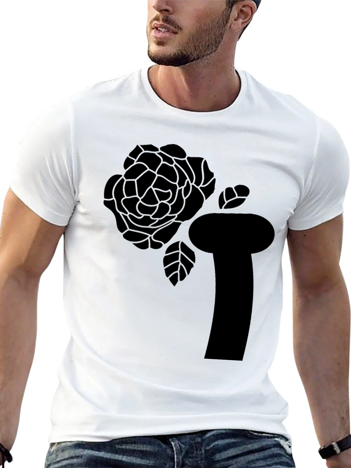Black Black T-Shirt with Abstract Rose Graphic view 13