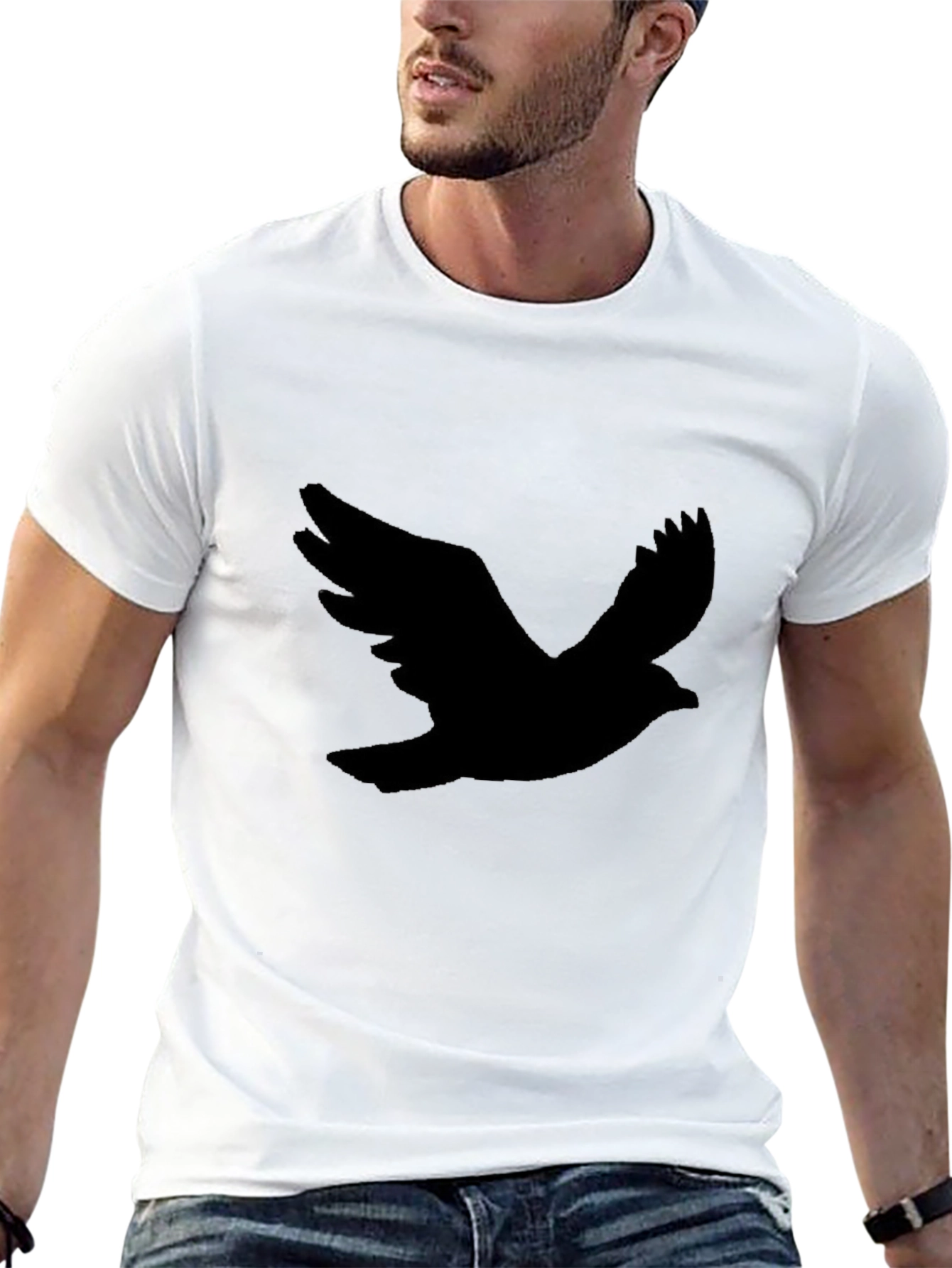 Black Men's Black T-Shirt with Bird Silhouette view 13
