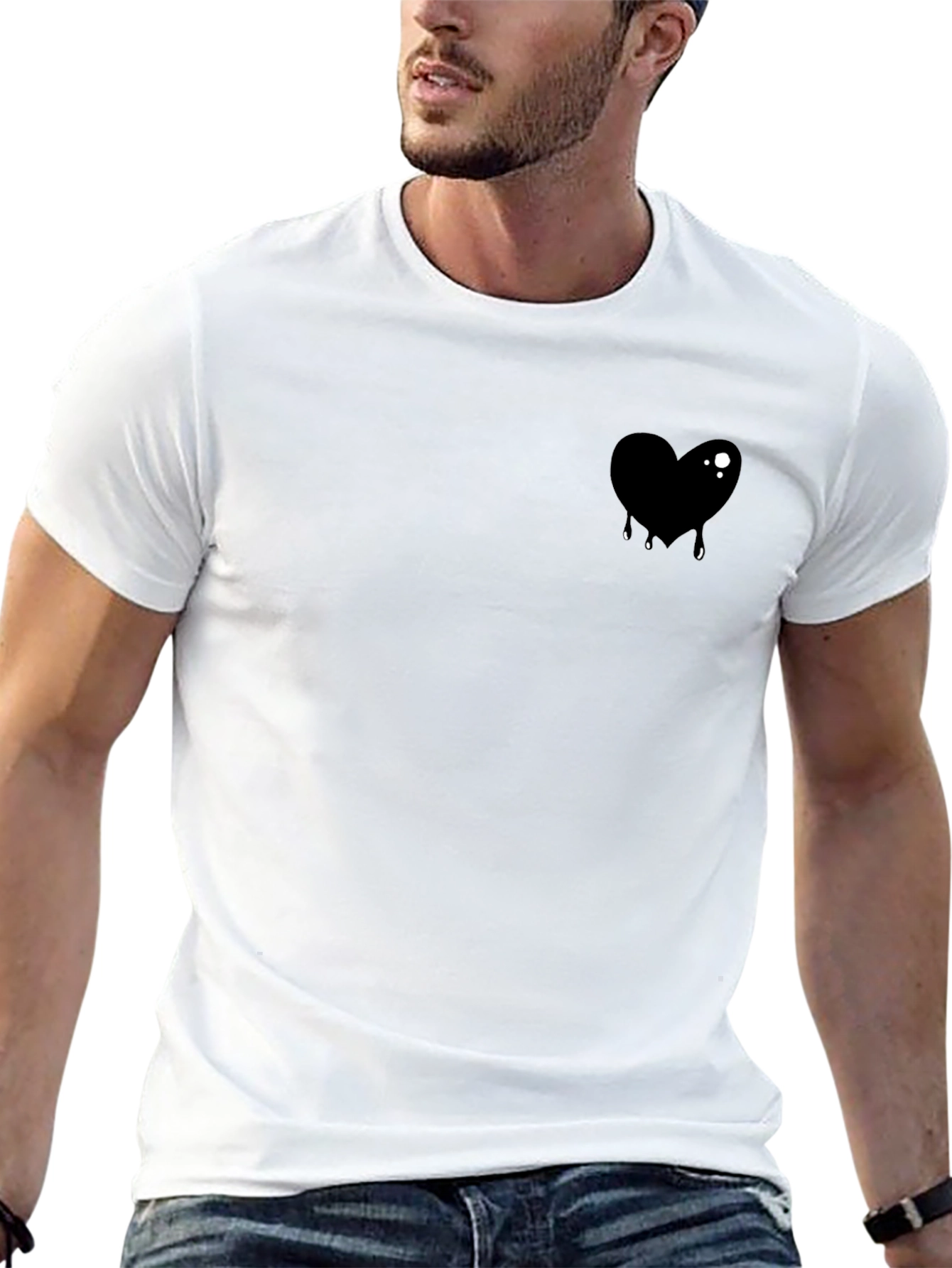 Black Men's Black T-Shirt with Dripping Heart Graphic view 13