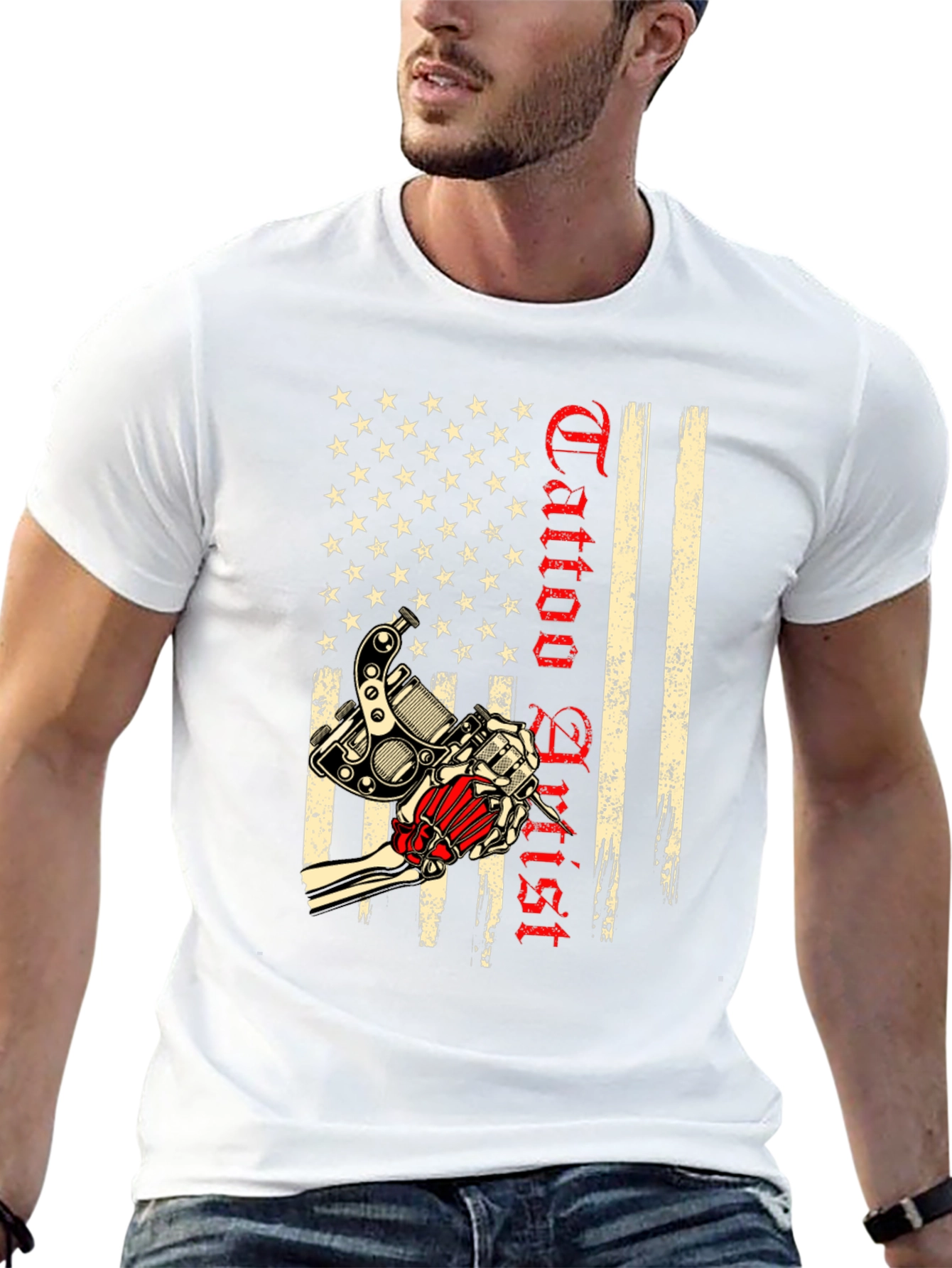 Black Tattoo Artist USA Flag Graphic T-Shirt view 13