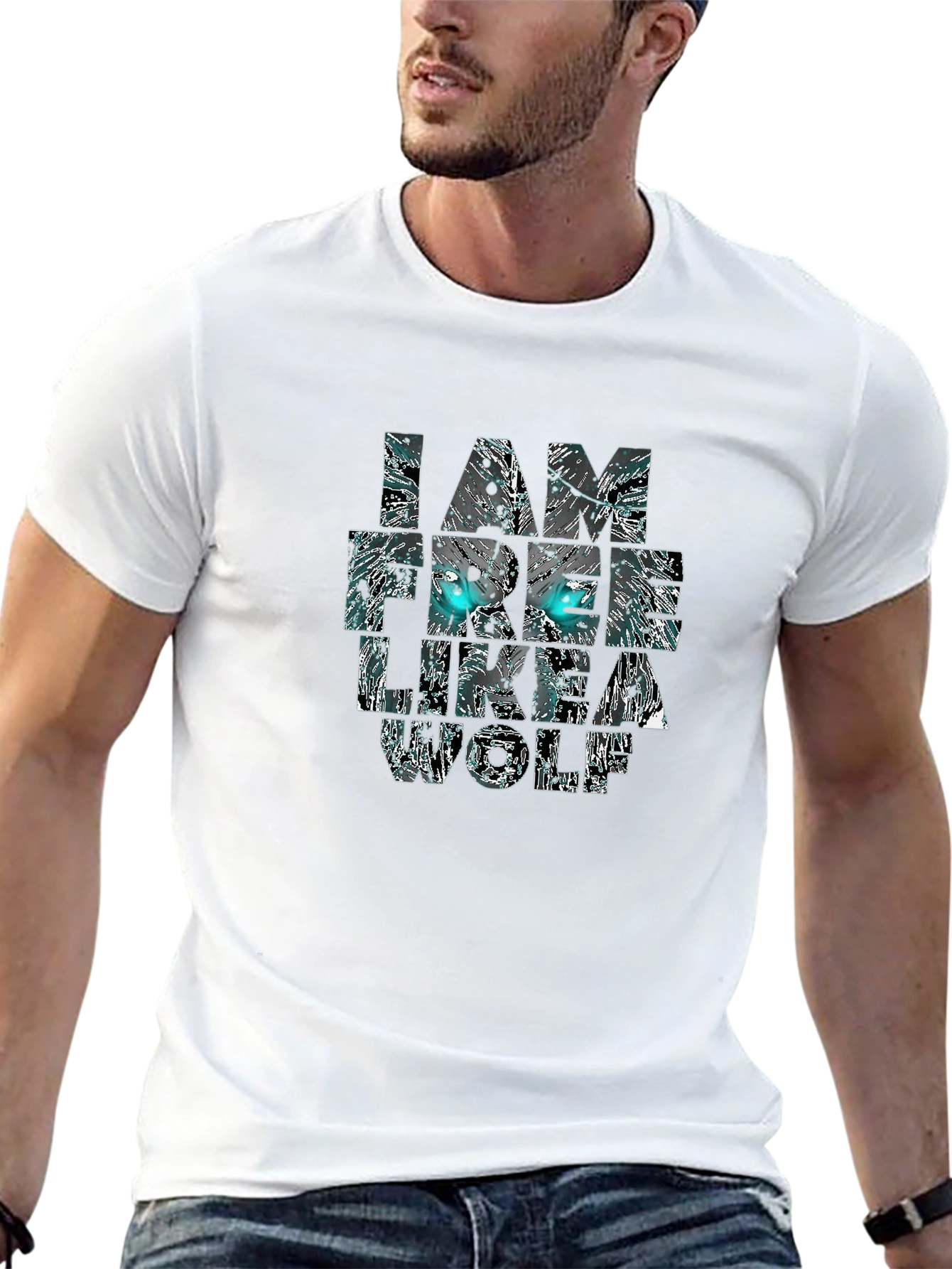 Black I Am Free Like A Wolf Graphic T-Shirt view 13