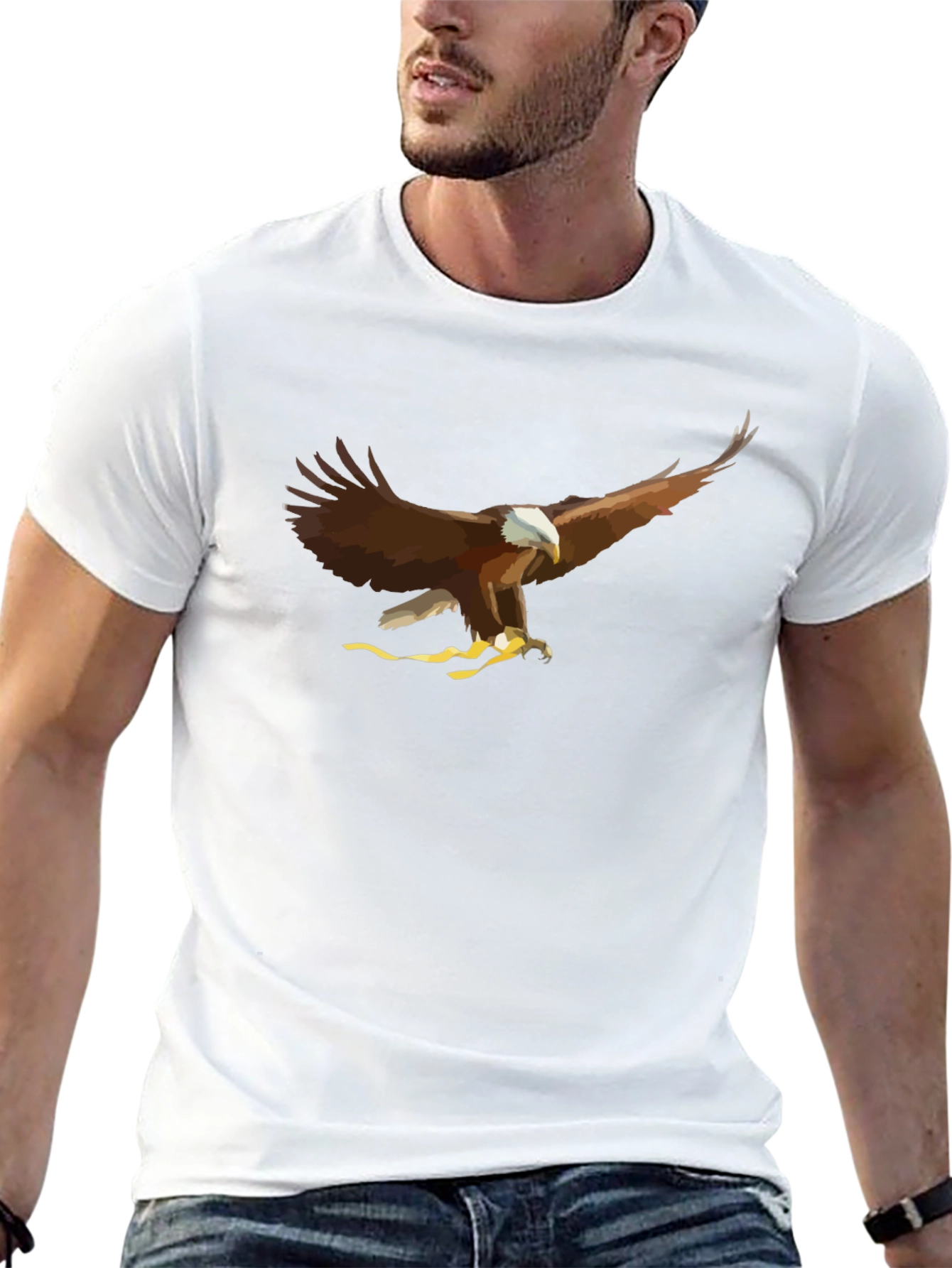 Black Men's Eagle Graphic Print Black T-Shirt view 13