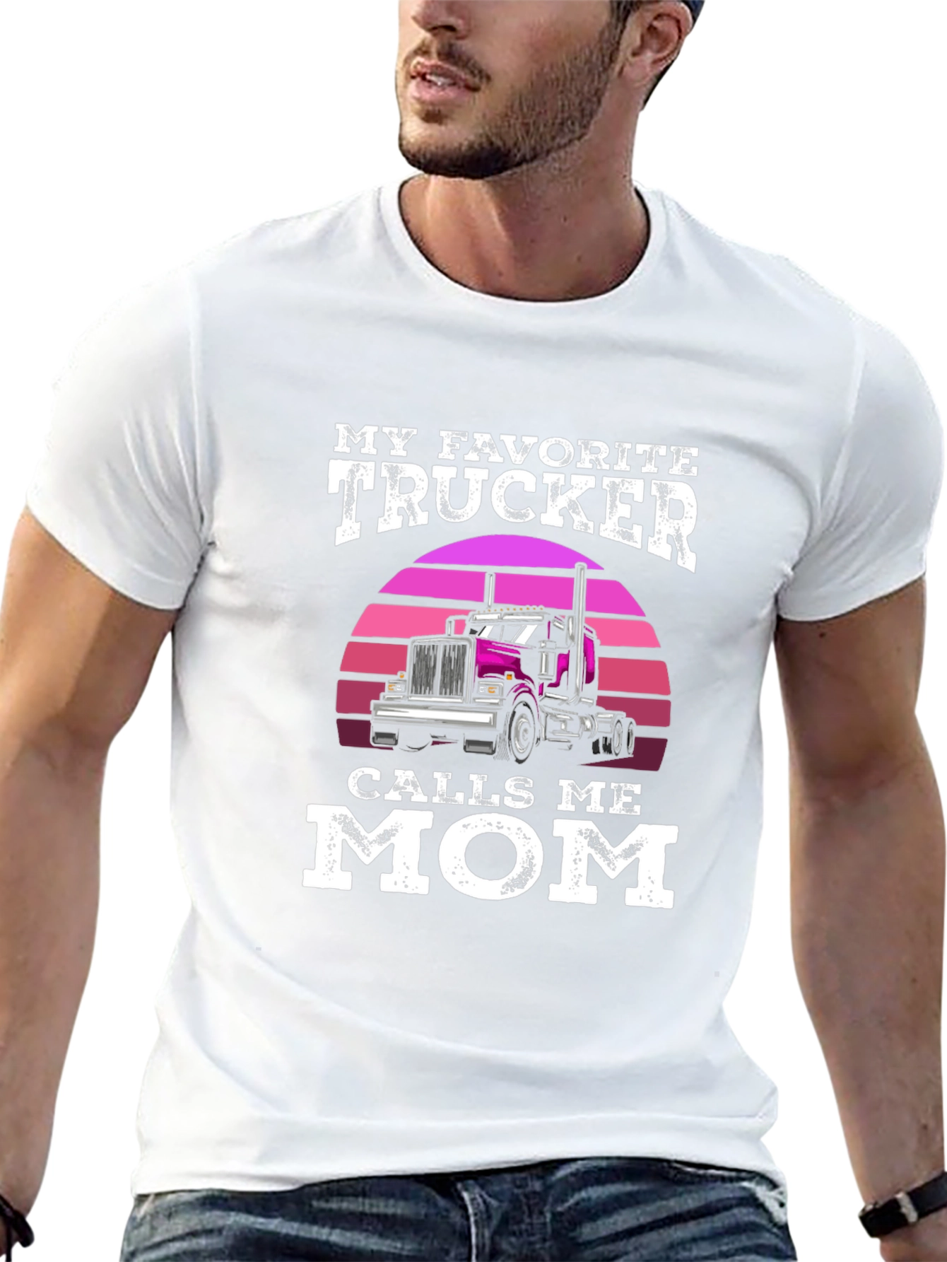 Black My Favorite Trucker Calls Me Mom T-Shirt view 13