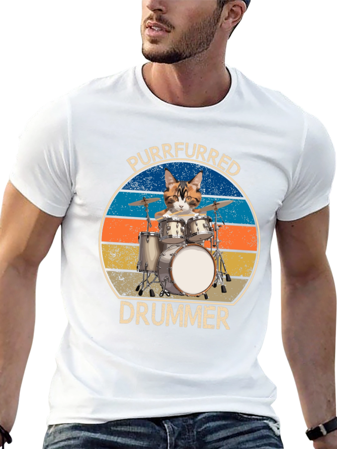 Black Purrfurred Drummer T-Shirt - Cat Lover Music Tee view 13