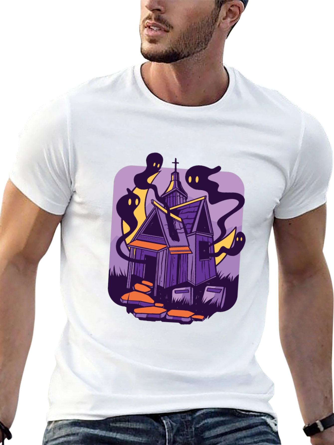 Black Haunted House Graphic Tee - Spooky Season Style view 13