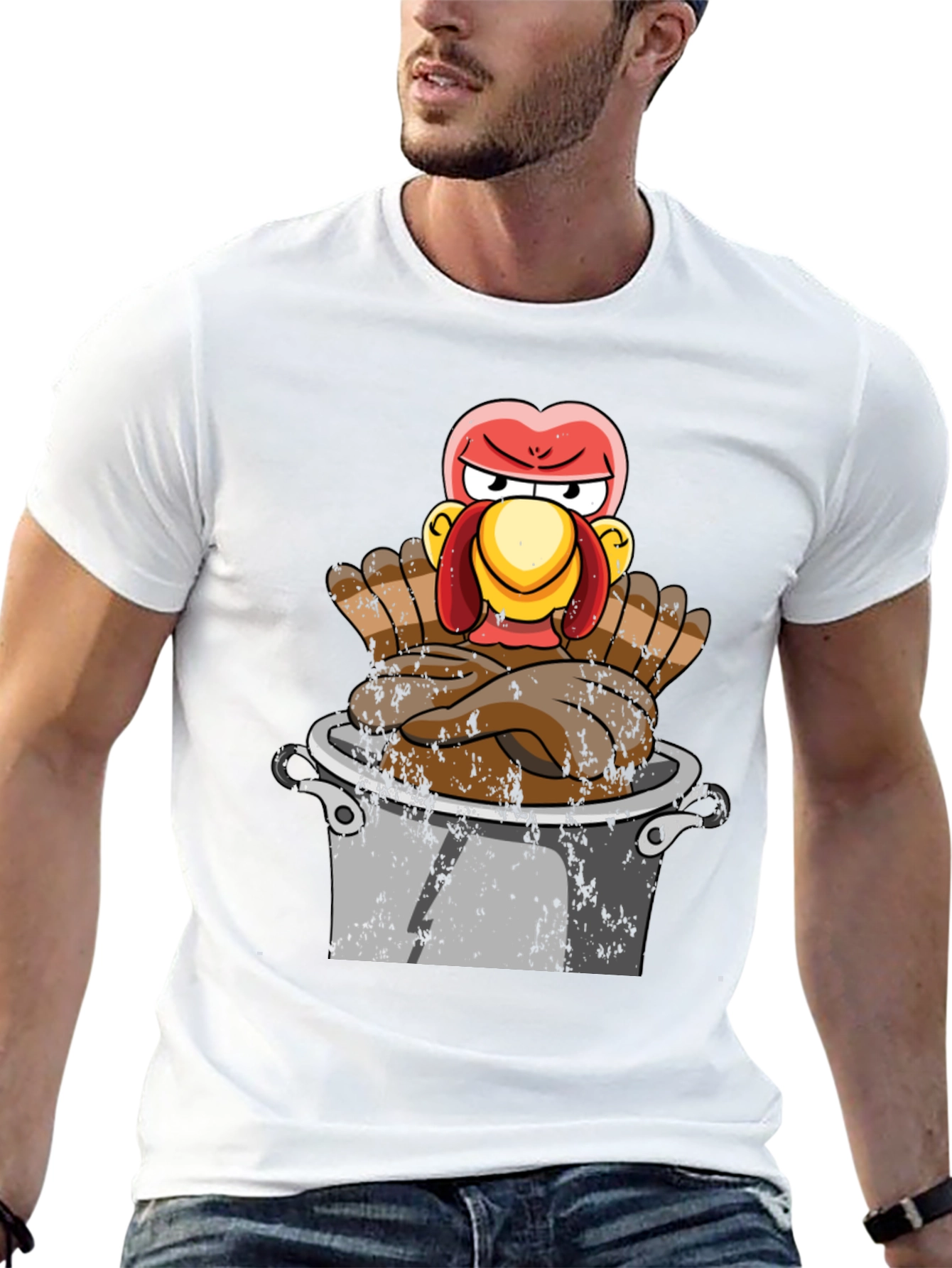 Black Funny Turkey in Pot T-Shirt - Thanksgiving Humor view 13
