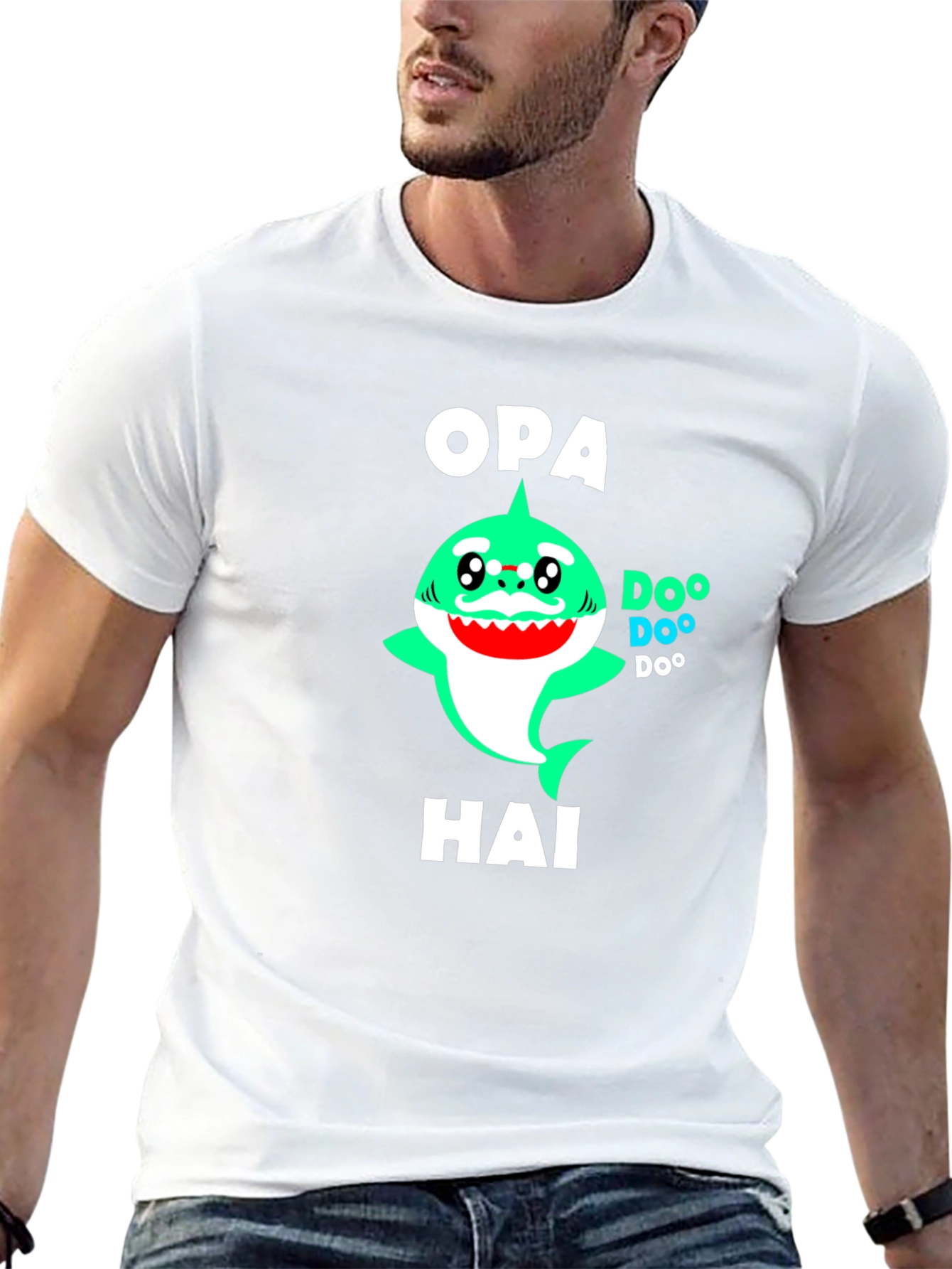 Black Opa Hai Funny Shark T-Shirt - Grandfather Shark Tee view 13