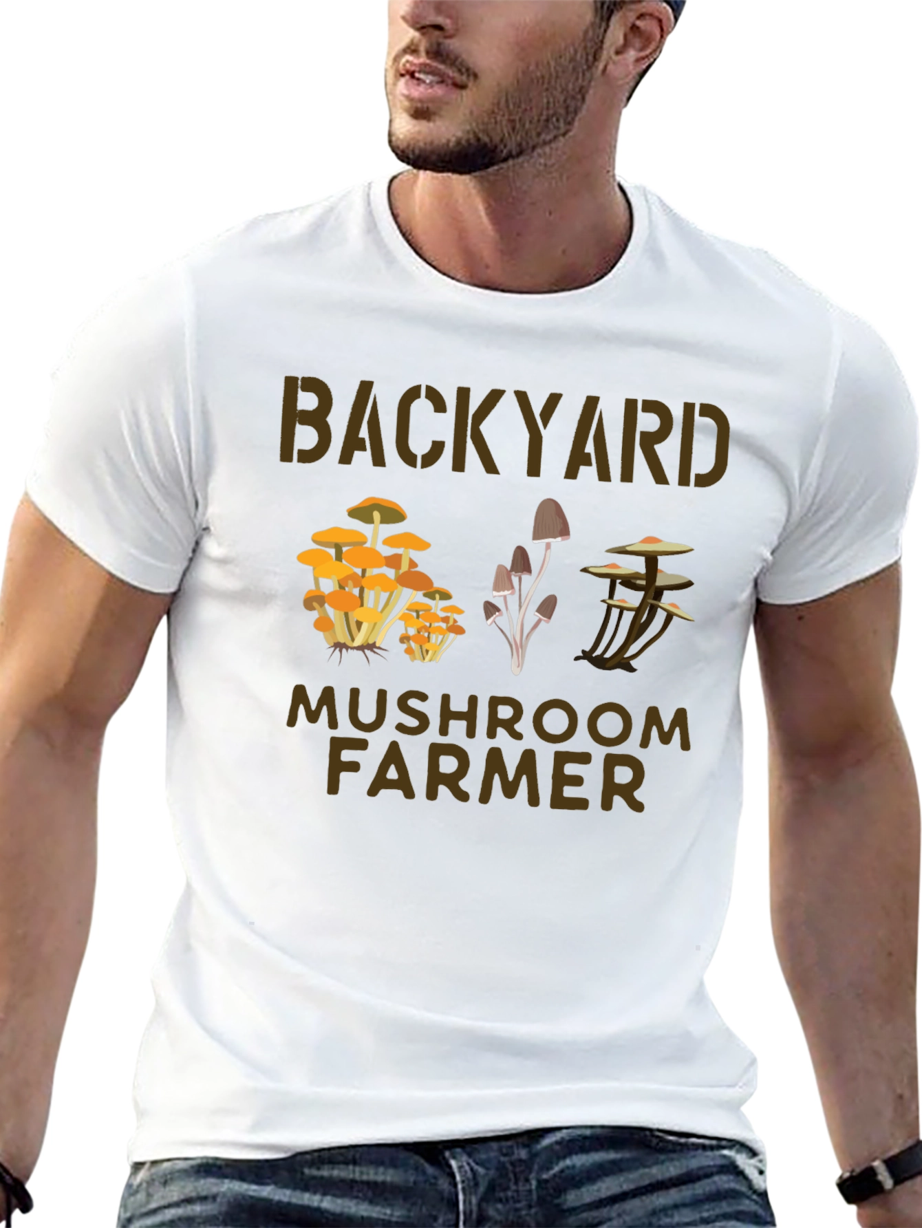 Black Backyard Mushroom Farmer Graphic T-Shirt view 13