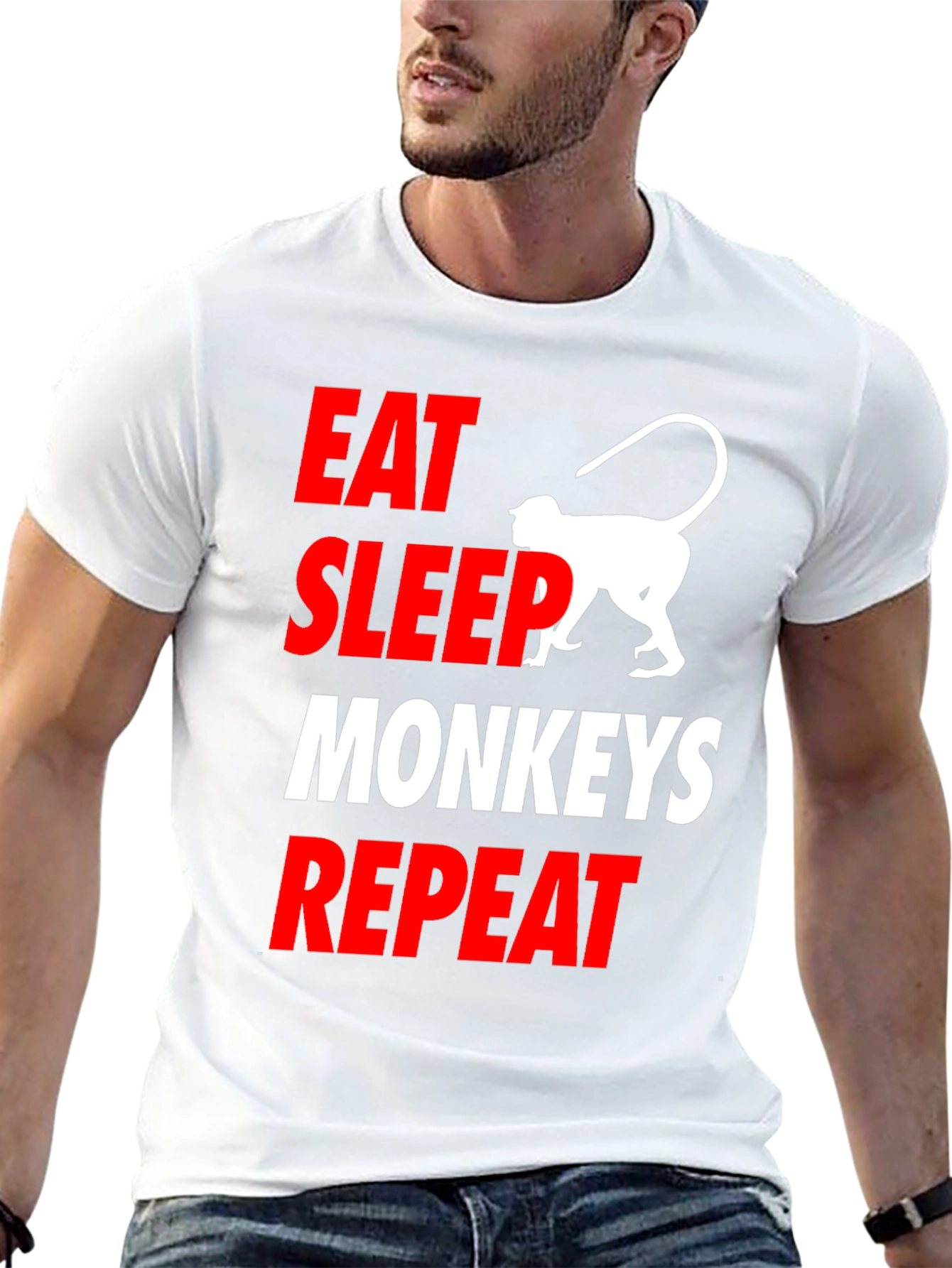 Black Eat Sleep Monkeys Repeat Funny T-Shirt view 13