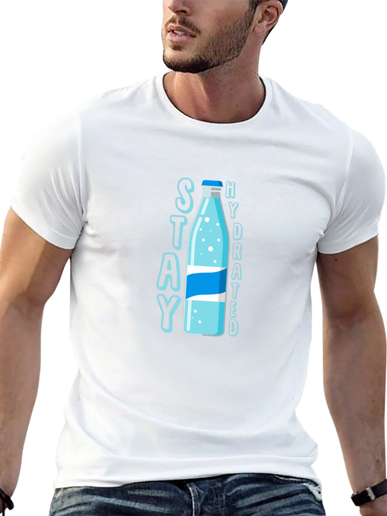 Stay Hydrated T-Shirt: Stylish Water Bottle Design - 13