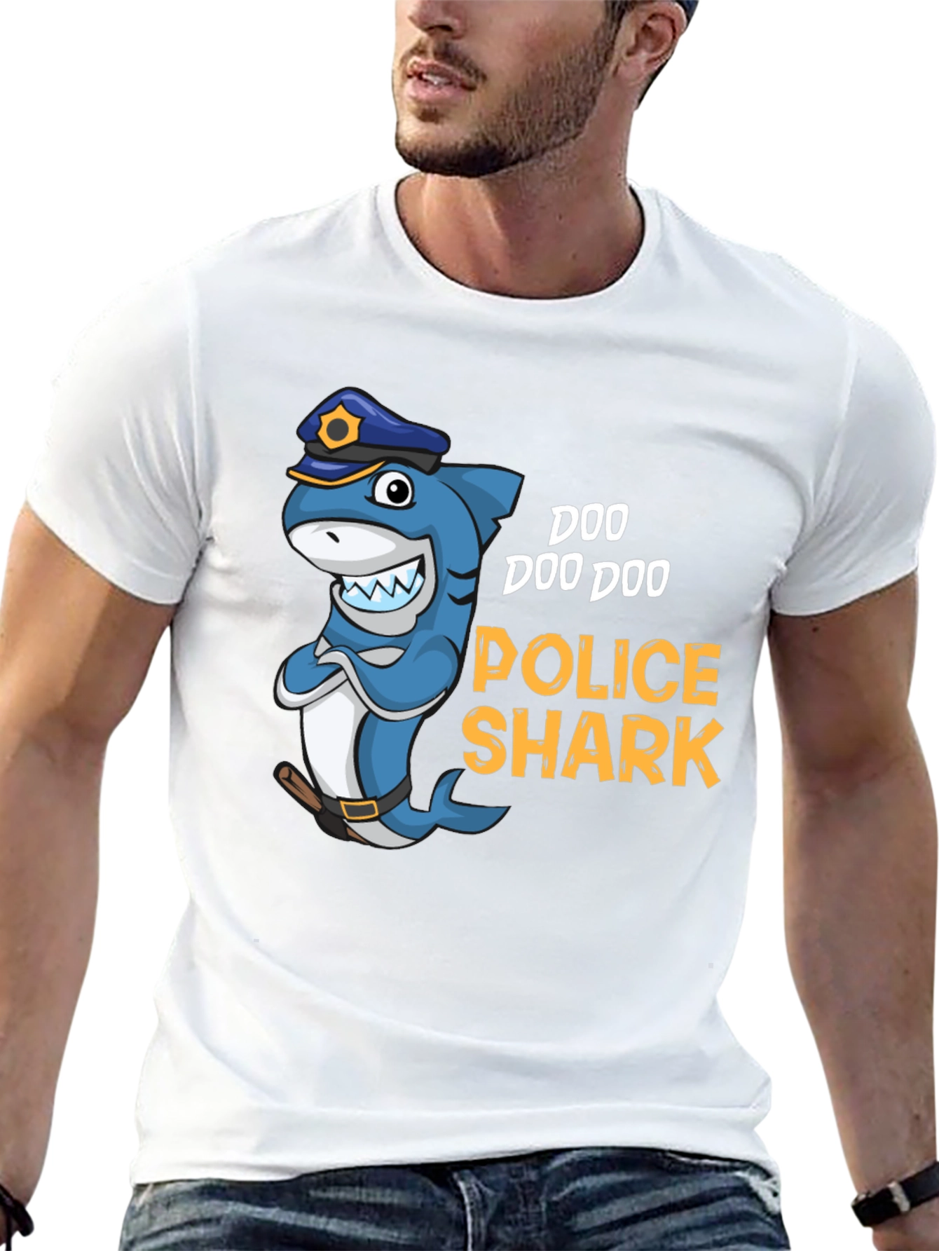 Black Doo Doo Doo Police Shark Graphic Tee view 13